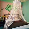 Lace Bed Canopy Mosquito Netting with Warm Lights, Princess Bed Canopy for Girls Room Decor, White/Single Door