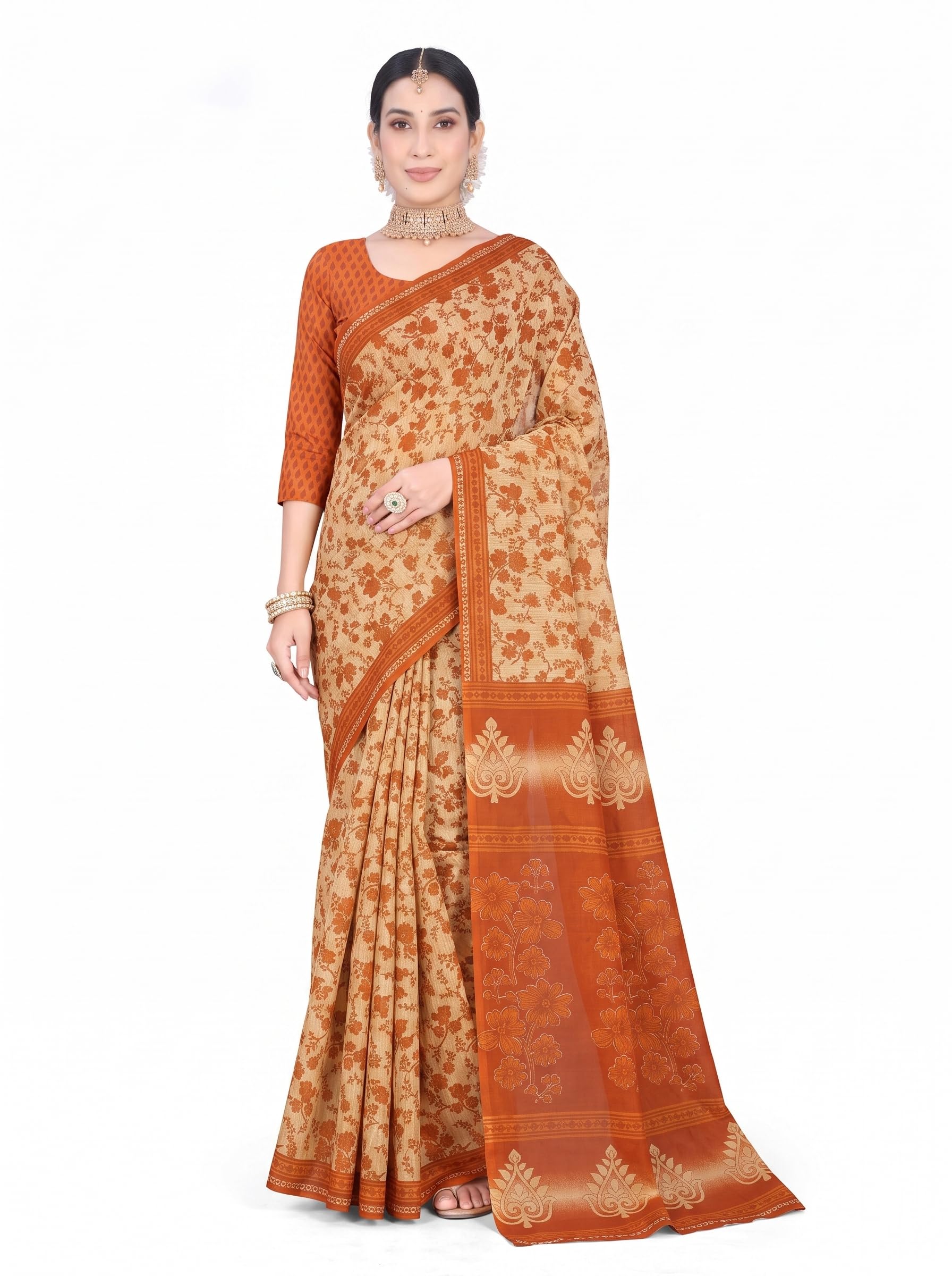 Experience the lightweight comfort of pure mulmul (Stiff) cotton saree with this beautifully printed saree, perfect for warm days and festive gatherings.-picture-31