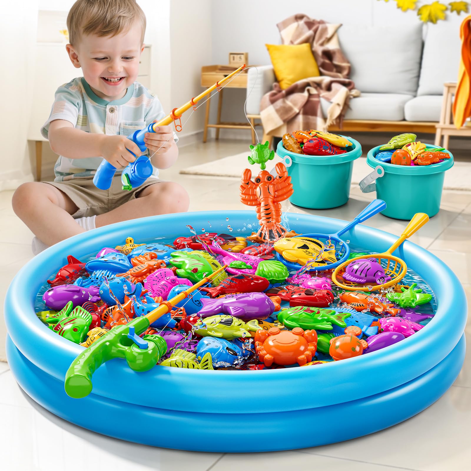 DULONIME Magnet Fishing Game for Kids 3-5 4-8, Fish Toys for Kids 3-5, Bathtub Floating Fishing Pole, Water Table Pool - Image 2