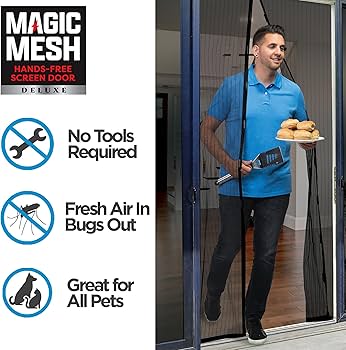 Magic Mesh Deluxe, Black | Magnetic Screen Door, Heavy Duty, Magnetic Closure, Door Net, Patio Screen, Sliding Door Screen, Bug Screen for Doorways, Kid & Pet Friendly | Size 39" x 83" (