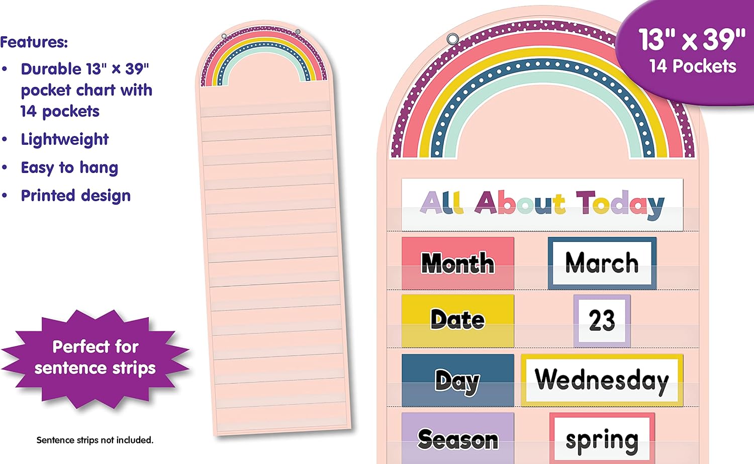 Teacher Created Resources Oh Happy Day Rainbow 14 Pocket Chart (13" x 39")