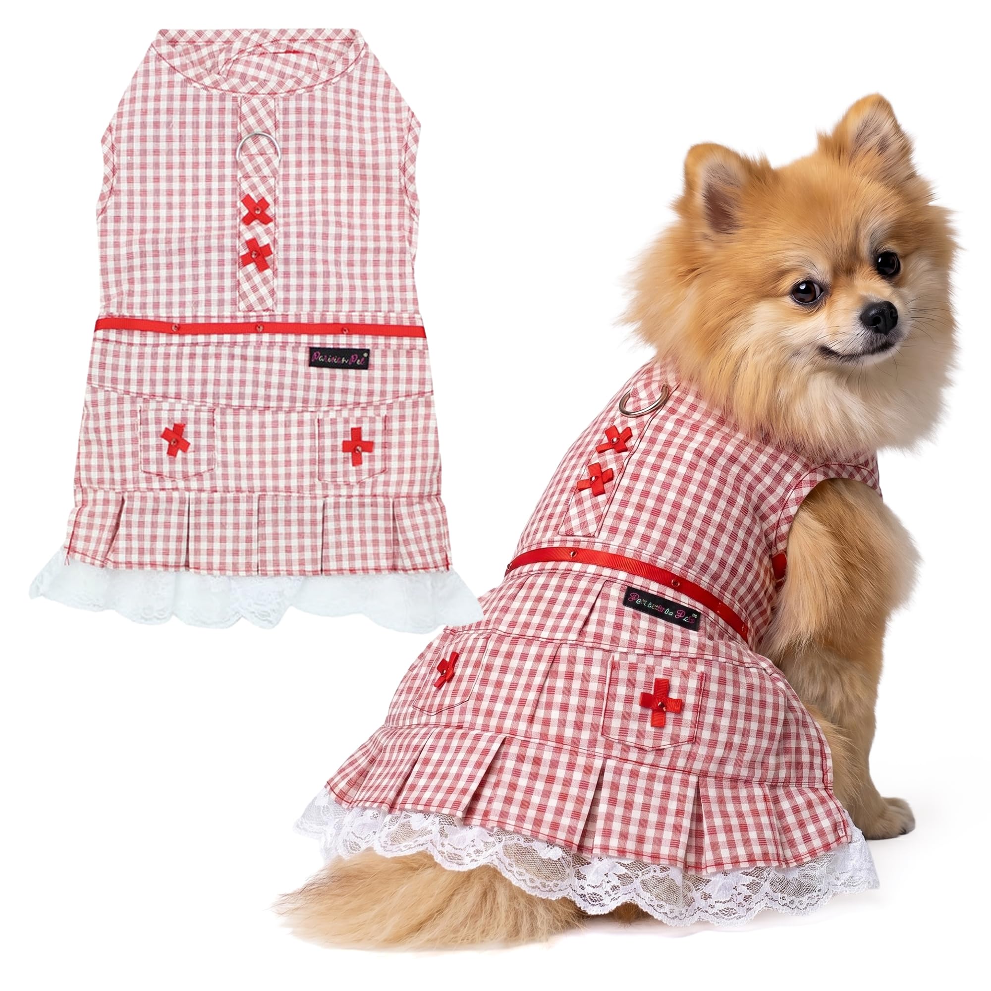 Parisian Pet Summer Dog Dress - Gingham Clothes for Medium Dogs Girl - Countryside Pet Dress - Elegant Red Dog Outfit - Lightweight Puppy Clothes - Stylish Breathable Female Dresses for Dogs โ image 1