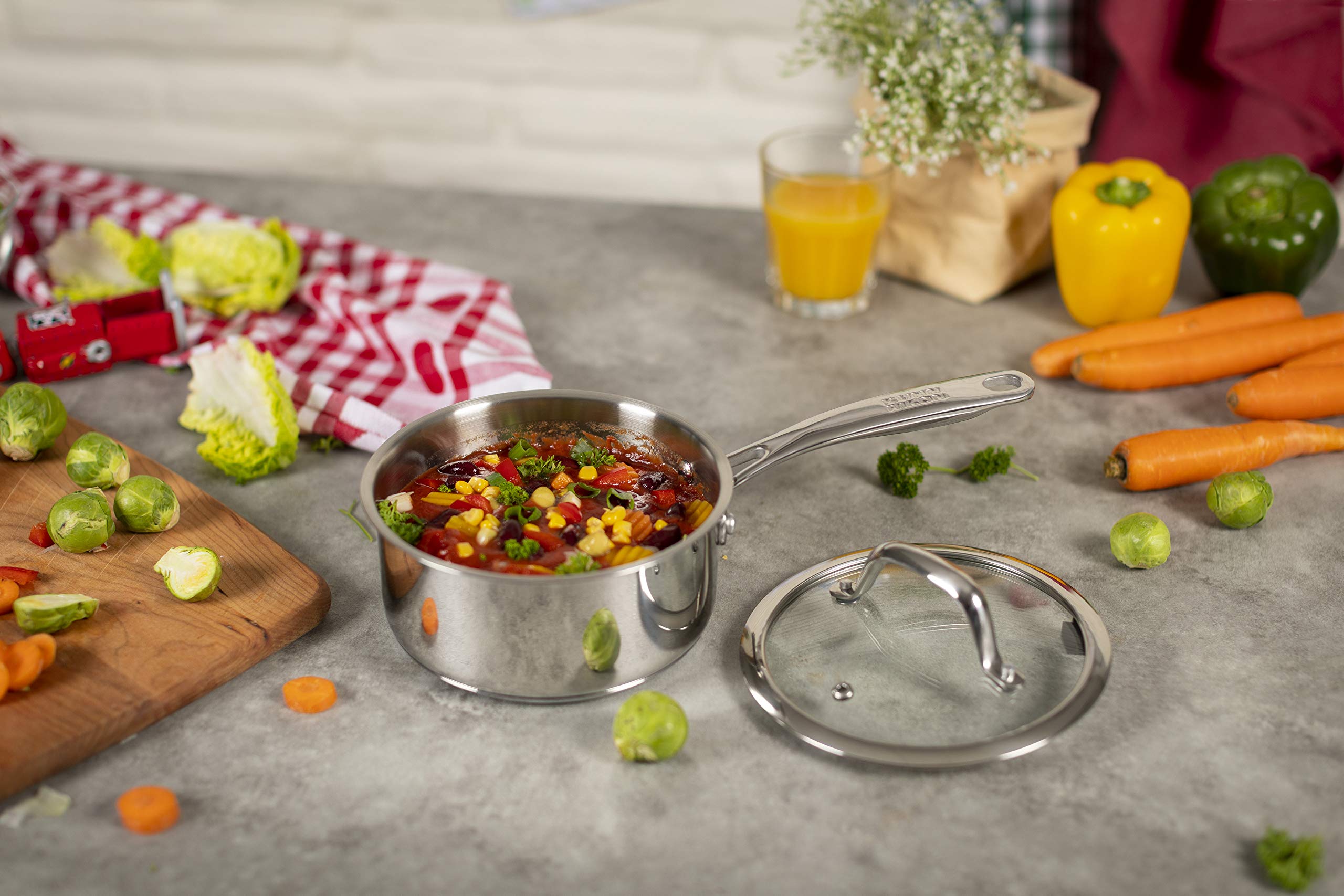 KUHN RIKON Allround, Cazo para para horno e inducción con tapa de cristal, 16 cm/1,5 litros ,Acero inoxidable