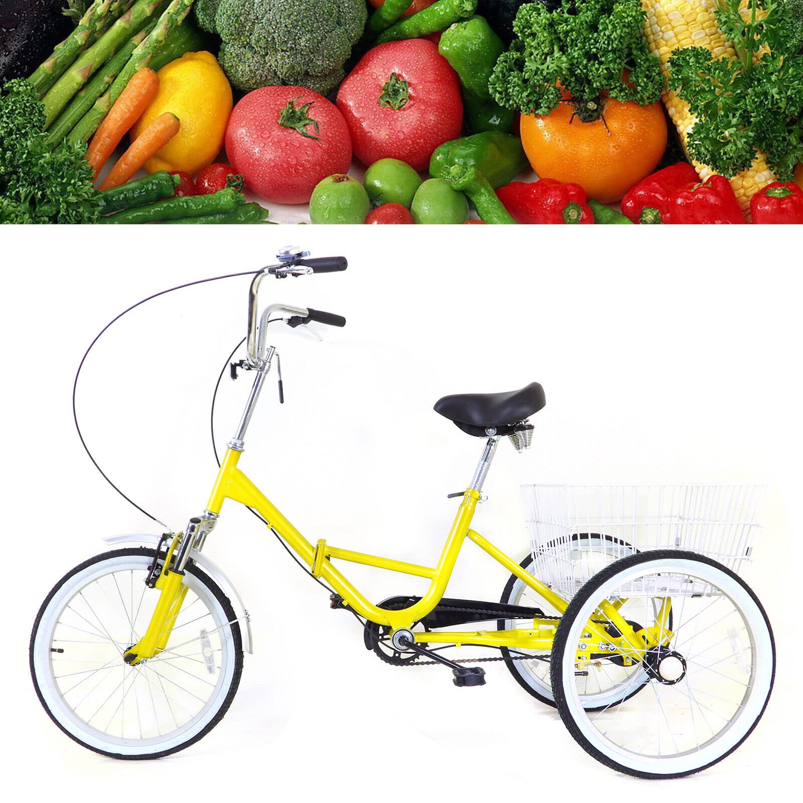 Triciclo para Adultos Bicicletas 3 Ruedas Marco Acero Alto Carbono Triciclo con manivela H para Ancianos con Cesta Compra Cesta del Respaldo del Asiento Triciclo para Adultos Bicicletas 3 Ruedas Marco Acero Alto Carbono Triciclo con manivela H para Ancianos con Cesta Compra Cesta del Respaldo del Asiento