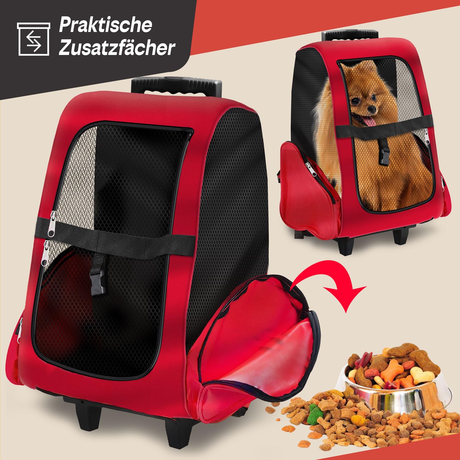 All Pets United wózek dla psa transporter dla psów i kotów z teleskopowym ramieniem Czerwony