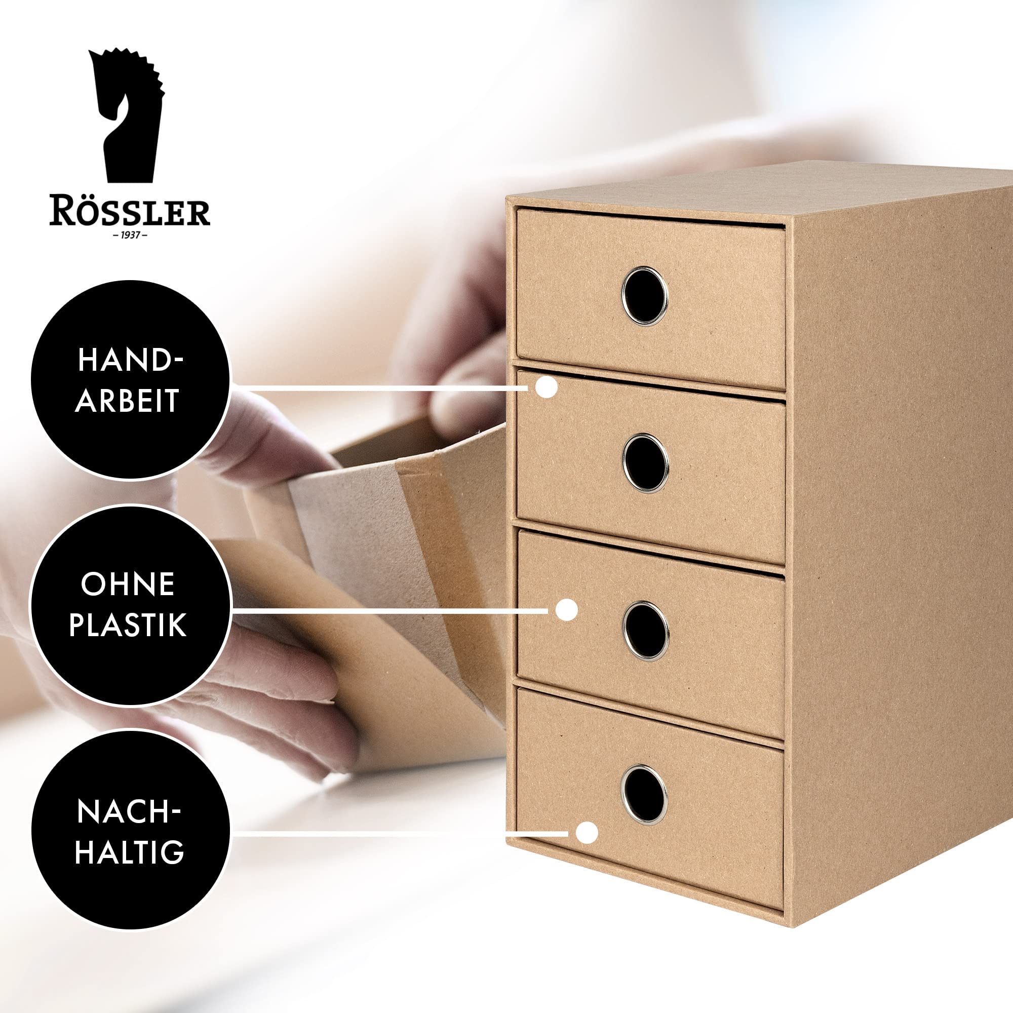 Rössler SOHO 4er Schubladenbox aus Papier | Büro Organizer Schreibtisch | Schubladen Organizer Büro Zubehör & Bürobedarf | Schreibtisch Organizer Box | 18 x 25 x 32 cm | 1 Stück | Farbe: Kraft