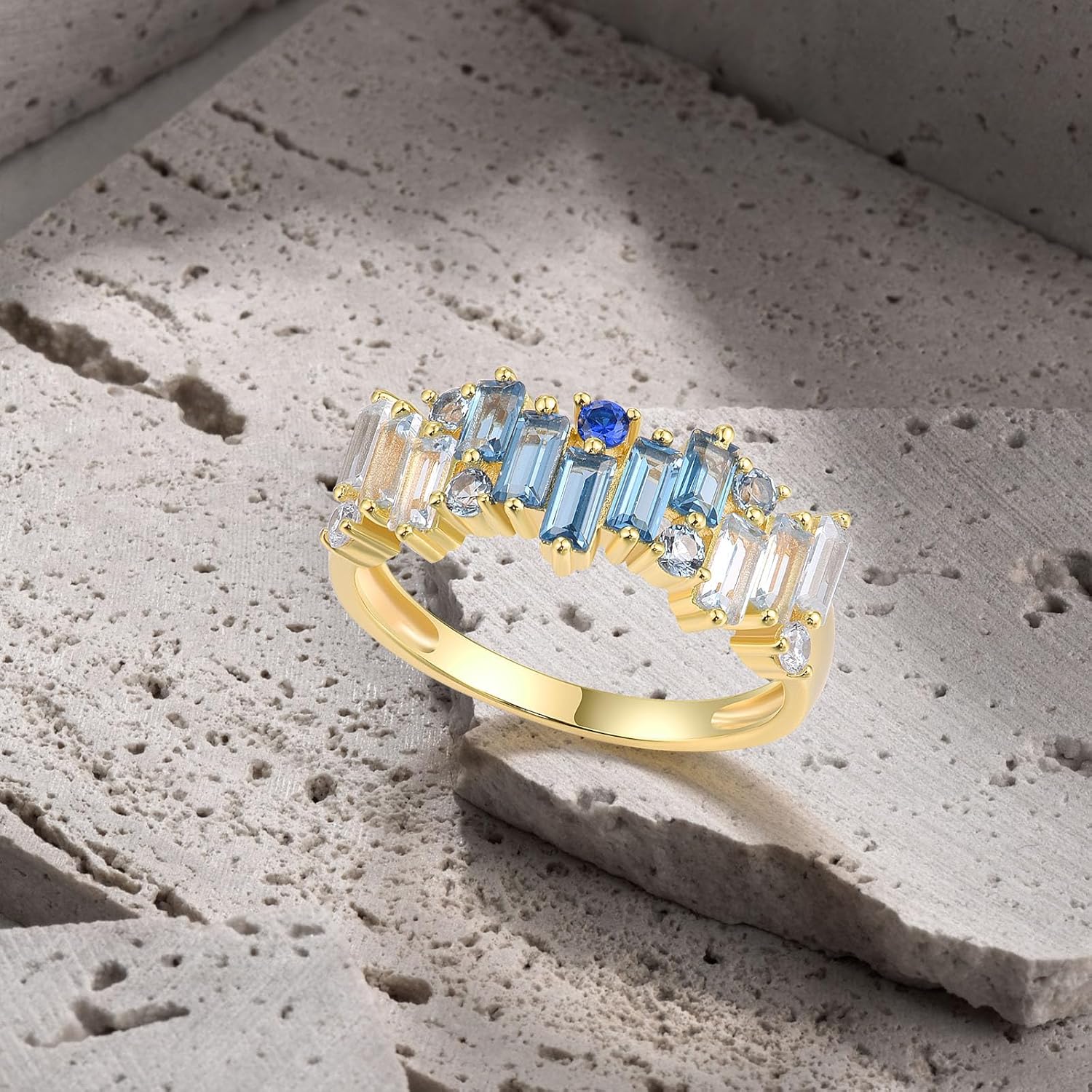 Santuzza 925 Sterling Silver Ombre Blue Rectangular Ring Blue Spinel Geometric Ring for Women - Image 3