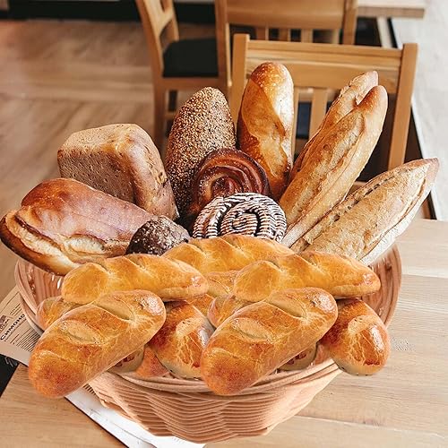 Miniatura 7 de PINGEUI 16 cestas de pan a granel, cestas redondas de plástico de 7 pulgadas, cestas tejidas pequeñas marrones para alimentos, frutas, verduras,