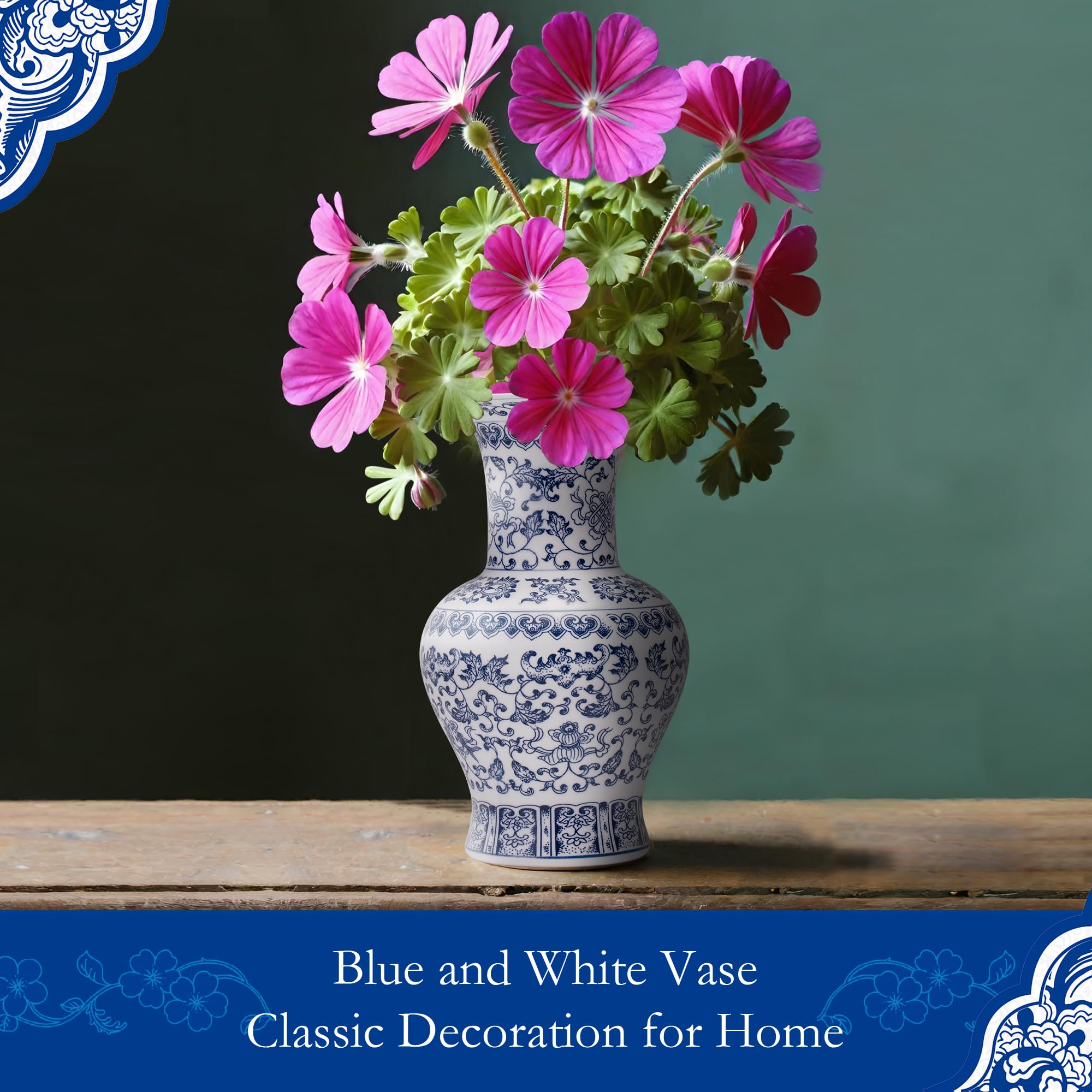 Chinoiserie Vintage Orientalische Vase aus Keramik, handgefertigt, rustikale Blumendekoration für Zuhause, Büro, Bücherregal, Tisch (unglasiert)
