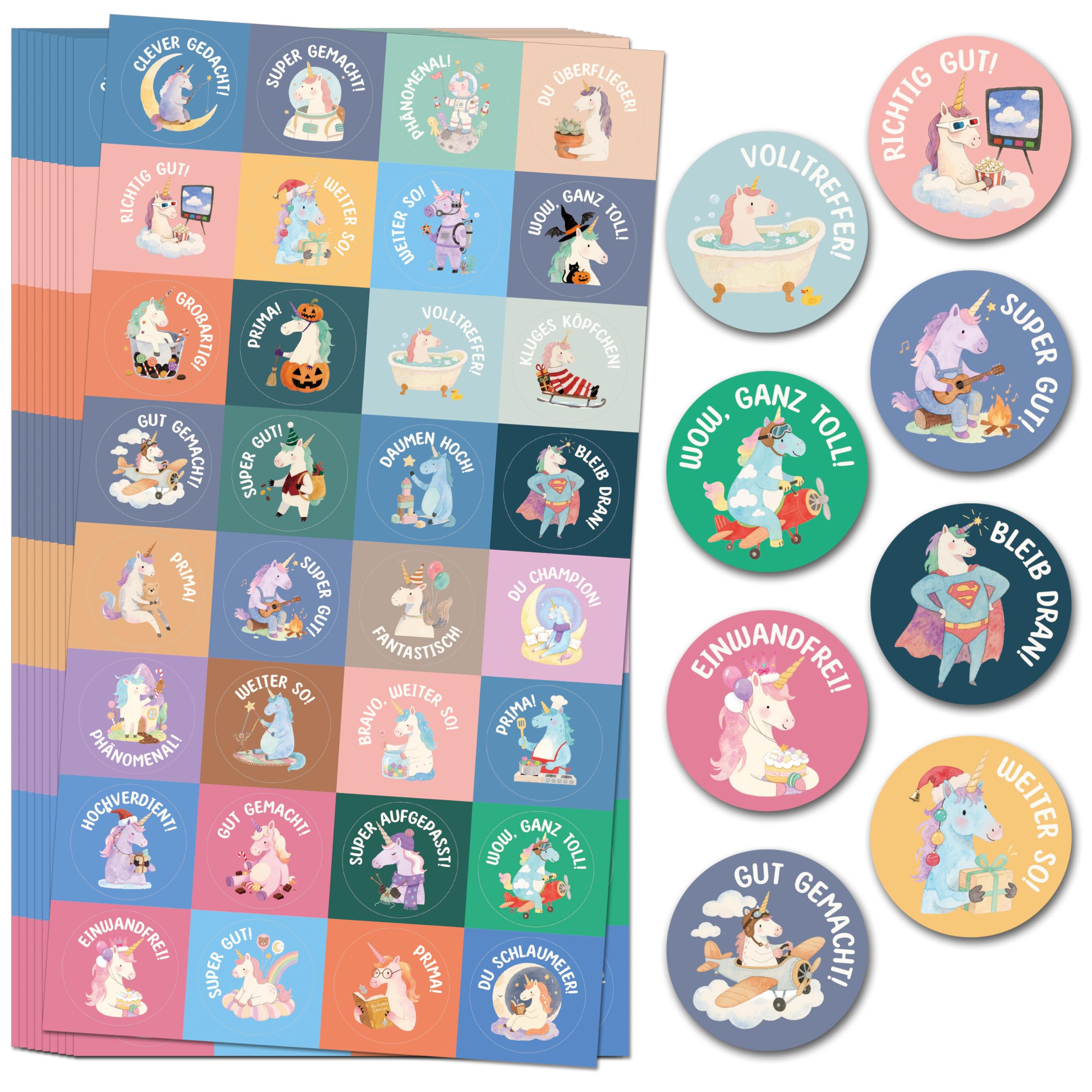 BIROYAL 1600 Stück Einhorn Sticker - 50 Blätter Sticker Mädchen - 32 Muster Belohnungsaufkleber, Motivationsaufkleber für Kinder, Selbstklebende Belohnungssticker, Unicorn Reward Stickers für Mädchen