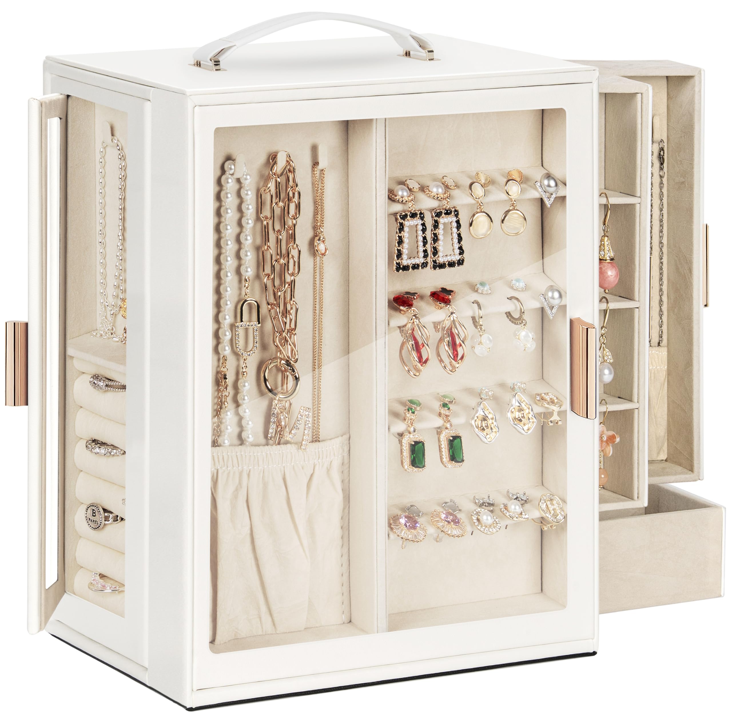 TORIBIO Large Jewelry Box for Women Girls Big Leather Jewelry Organizer for Necklaces Rings Earrings Gift Bracelets Storage