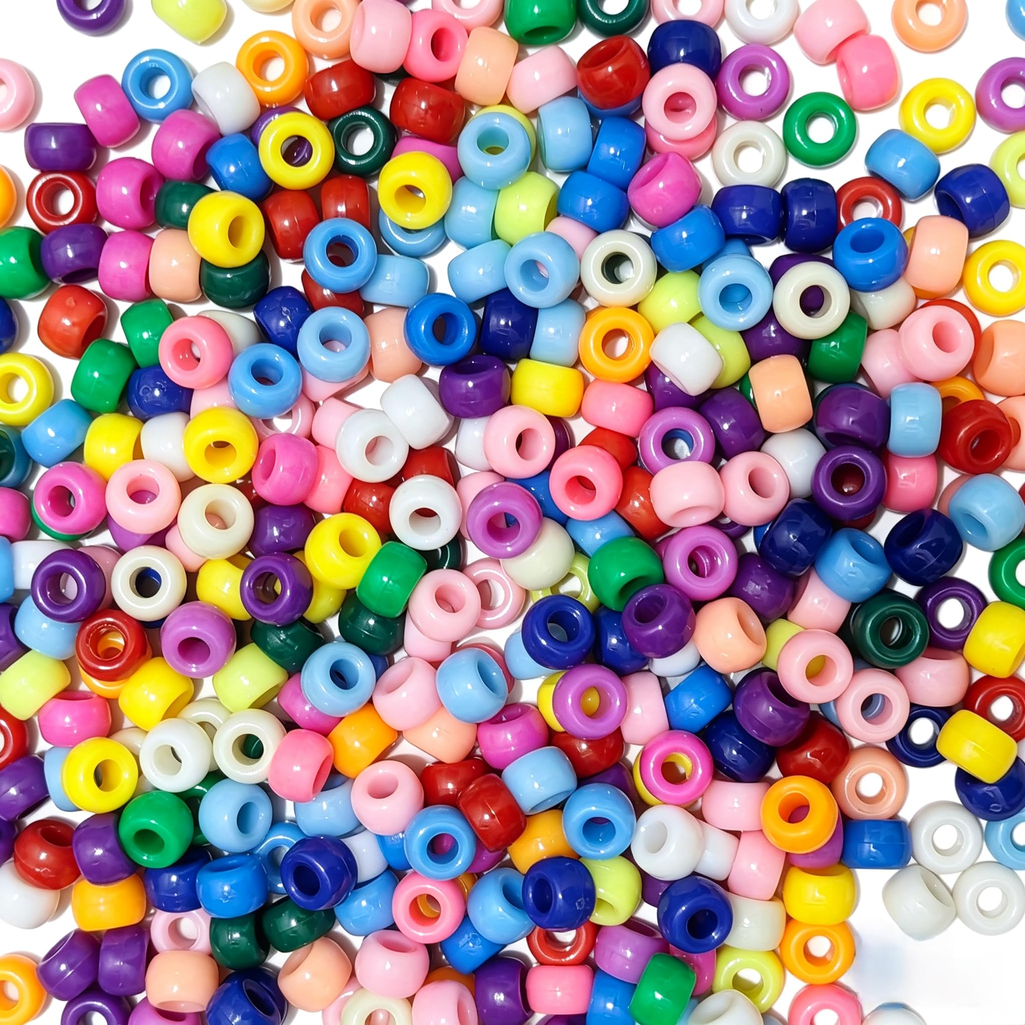 wutdgeg Set of 1,000 Pony Beads 、Beading、Pony Bead | 6×9 mm Plastic Bead, Coloured Kandi Beads | for DIY Bracelet Making, Necklaces,Keychains，Crafts and Braided Hair Accessories (A-Colourful)