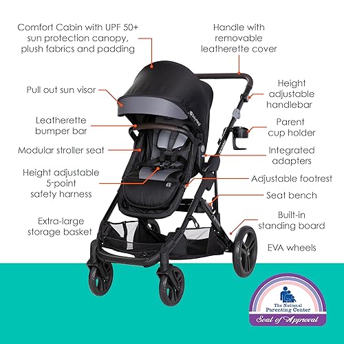 Miniatura 2 de Baby Trend Morph - Cochecito modular individual a doble, negro (Dash Black)