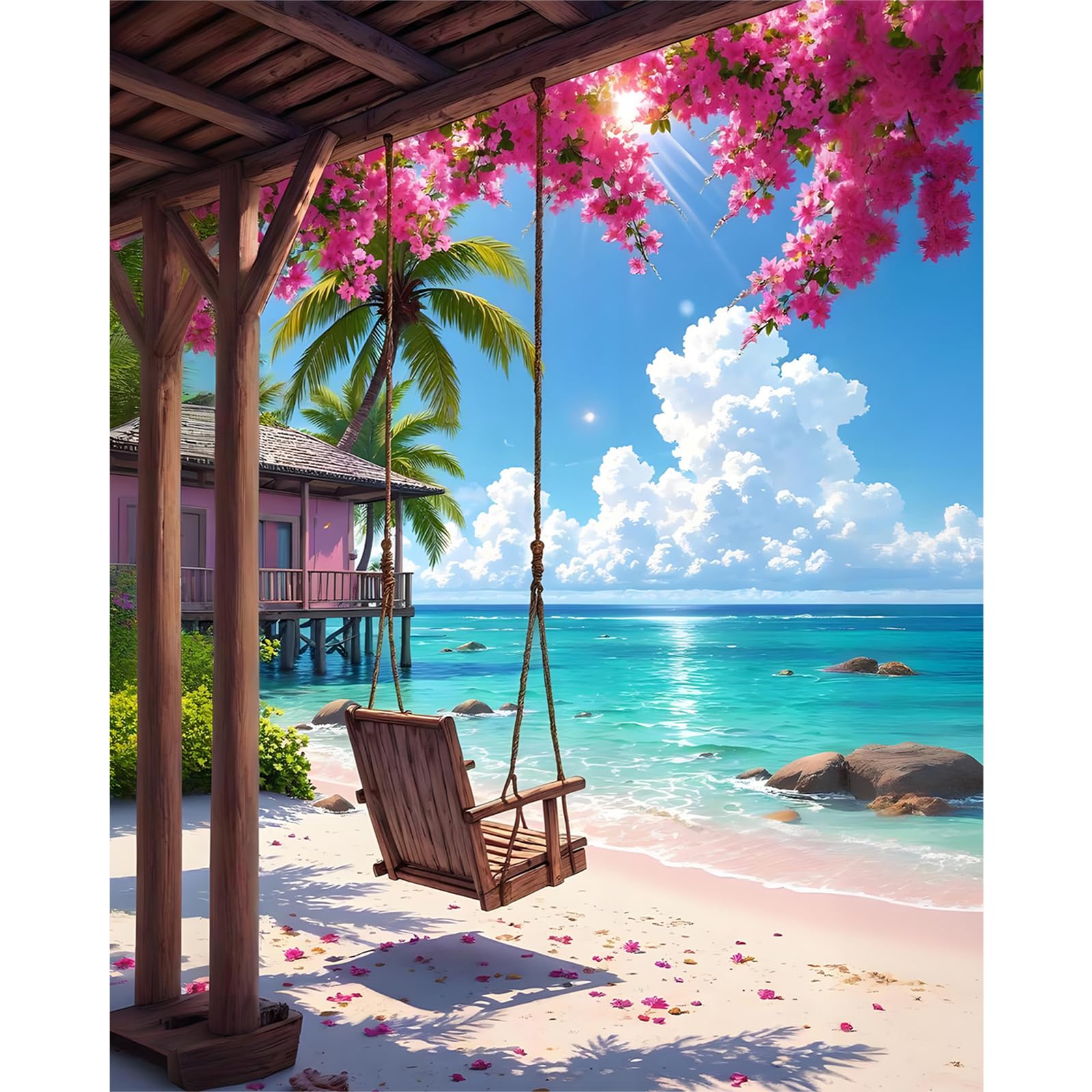 Camocin Art Paint by Numbers for Adults, Beach Landscape Adult Paint by Number Canvas Kits Without Frame, Seascape Oil Painting by Numbers Kit for Gift Home Wall Decor 16 x 20 Inch