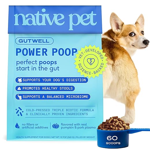 GutWell Power Poop - Digestive Enzymes & Fiber for Dogs - Dog Fiber Supplements Help with Diarrhea Relief, Upset Stomach, Pet Gas & Gut Health with Targeted Triple-Biotic Blend & M-Fiber - 60 Scoops
