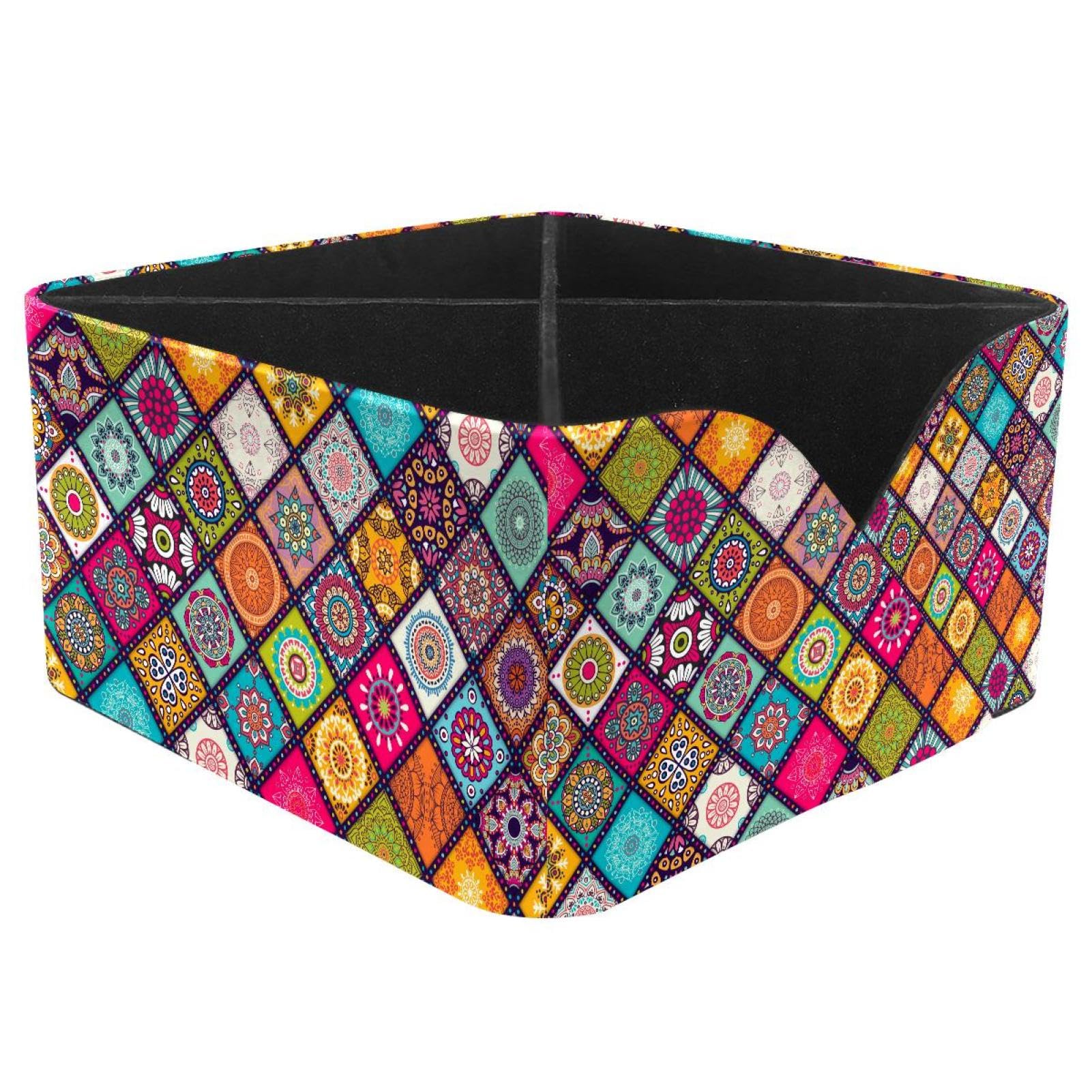 KengjuTesu Unique Mandala Desktop Organizer Pen Holder, Rectangular Pencil Cup for Office, Study and Makeup Stations
