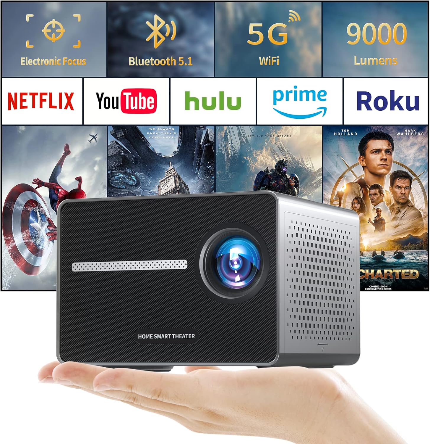 Mini projecteur Portable, videoprojecteur, projecteur WiFi Bluetooth