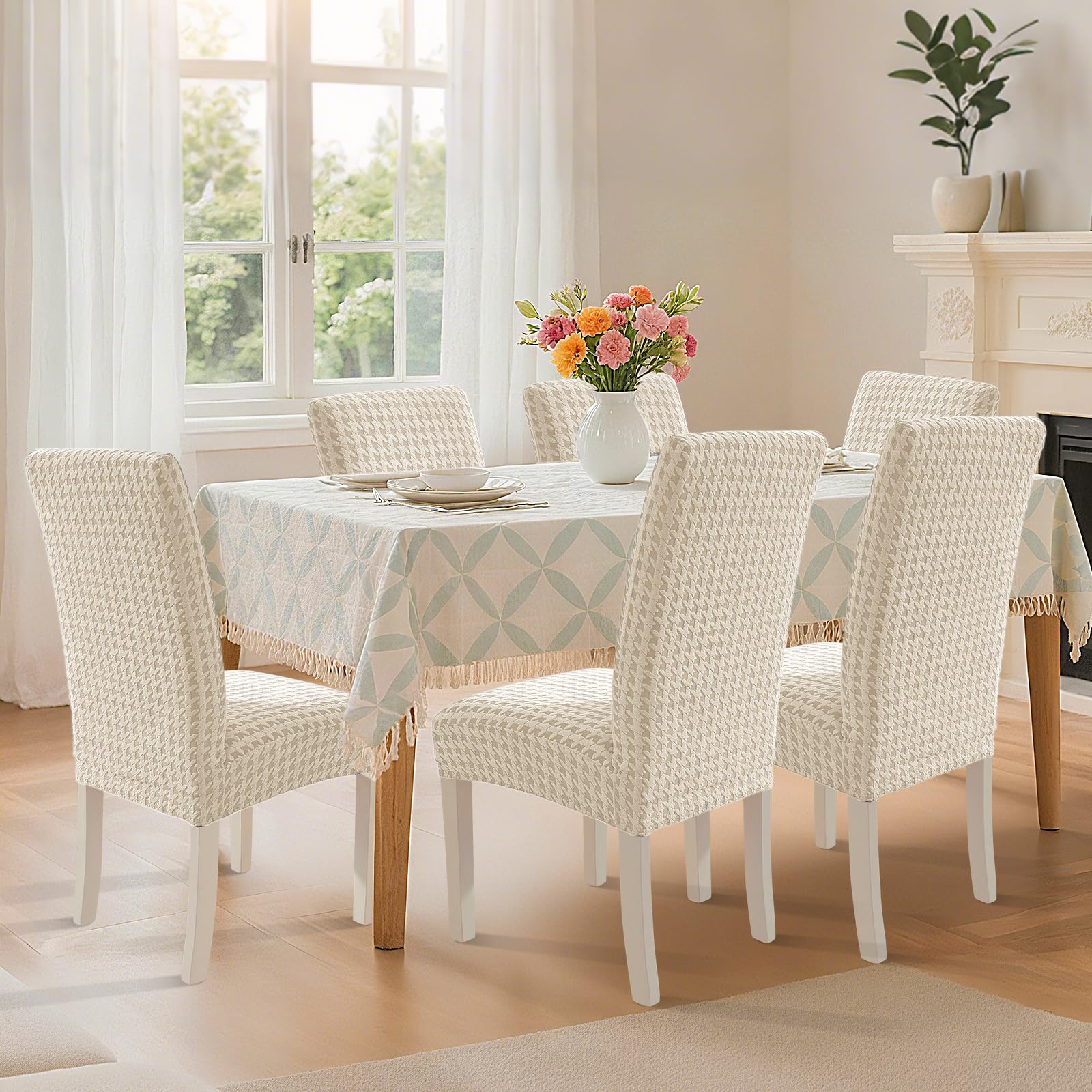 YSTELLAA Coprisedie Con Schienale 4 Pezzi, Elasticizzato Copri Sedie Soggiorno Cucina, Fodere Coprisedie Universale per Sala da Pranzo, Moderno Coprisedia Lavabile Estraibile, Beige