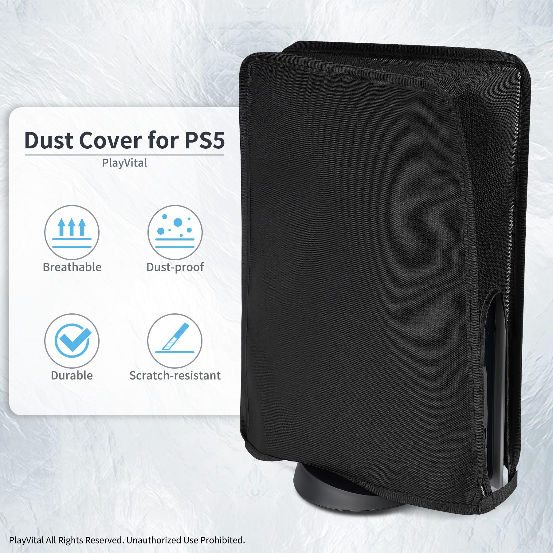 PlayVital Nylon Mesh Dust Cover for ps5, Soft Neat Lining Dust Guard for ps5 Console, Anti Scratch Breathable Cover Sleeve for ps5 Console Digital Edition & Disc Edition - Black - 3