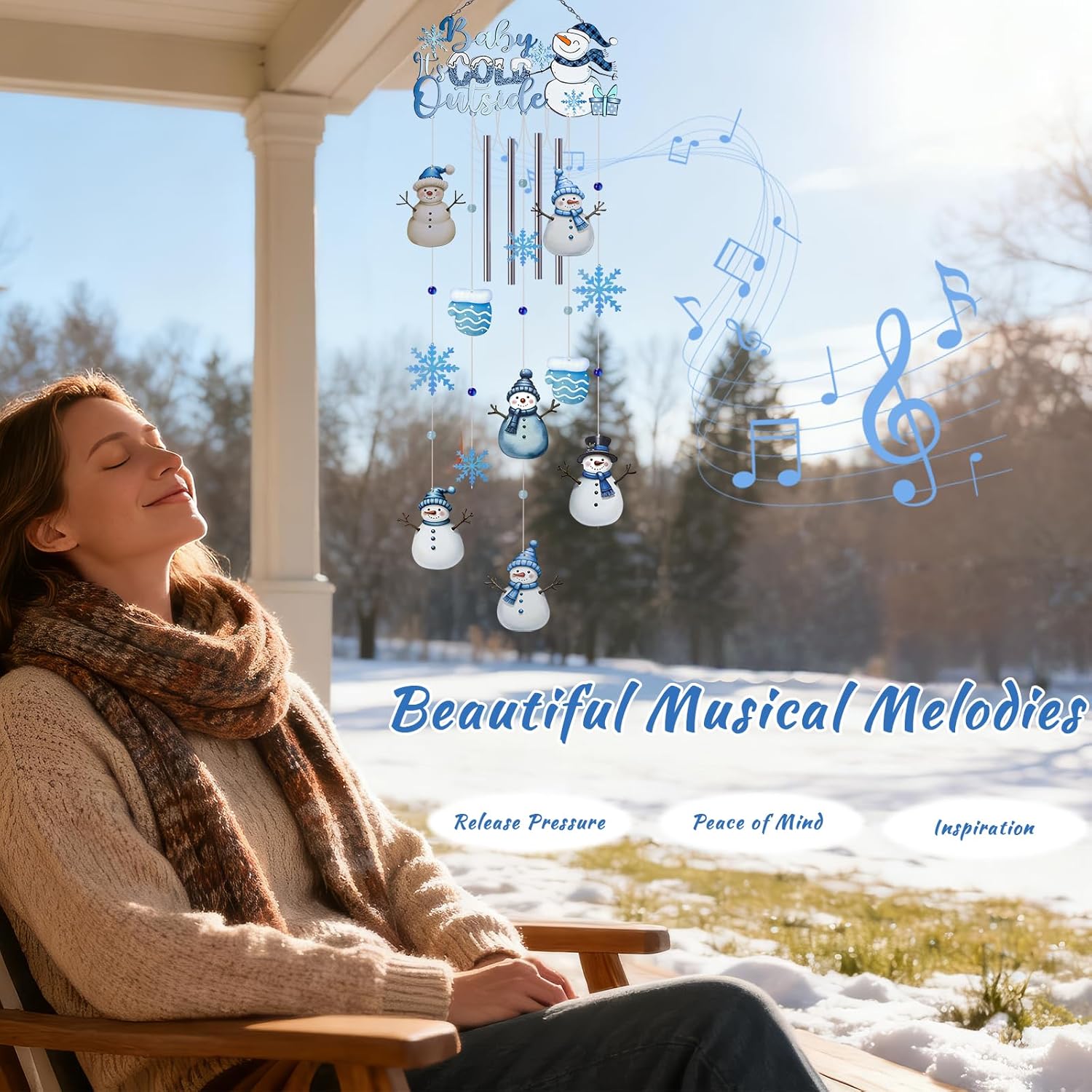 AVEKI Snowman Wind Chimes for Outside, 38'' Metal Christmas Wind Chimes with Double-Sided Painting, Outdoor Decor for Garden, Patio, Yard, for Family & Friends (Snowman) - Image 2