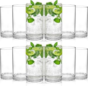 17 Oz Plastic Drinking Glasses Set of 12, Acrylic Glasses Tumblers Cups Dishwasher Safe, Plastic Cup Reusable, Unbreakable Highball Glass, BPA-Free，Water Juice Cocktail Glass Everyday Use