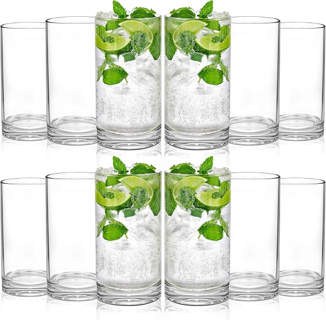 17 Oz verre en plastique de boisson Ensemble de 12, Verres acryliques Tumblers Coupes Lave-vaisselle Coffre-fort, coupe en plastique réutilisable, verre haute boule incassable, sans BPA, verre à cocktail de jus d'eau à usage quotidien