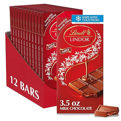 Lindt LINDOR Milk Chocolate Truffle Bar, Chocolate Candy Bar with Smooth Center, 3.5 oz. (12 Pack)