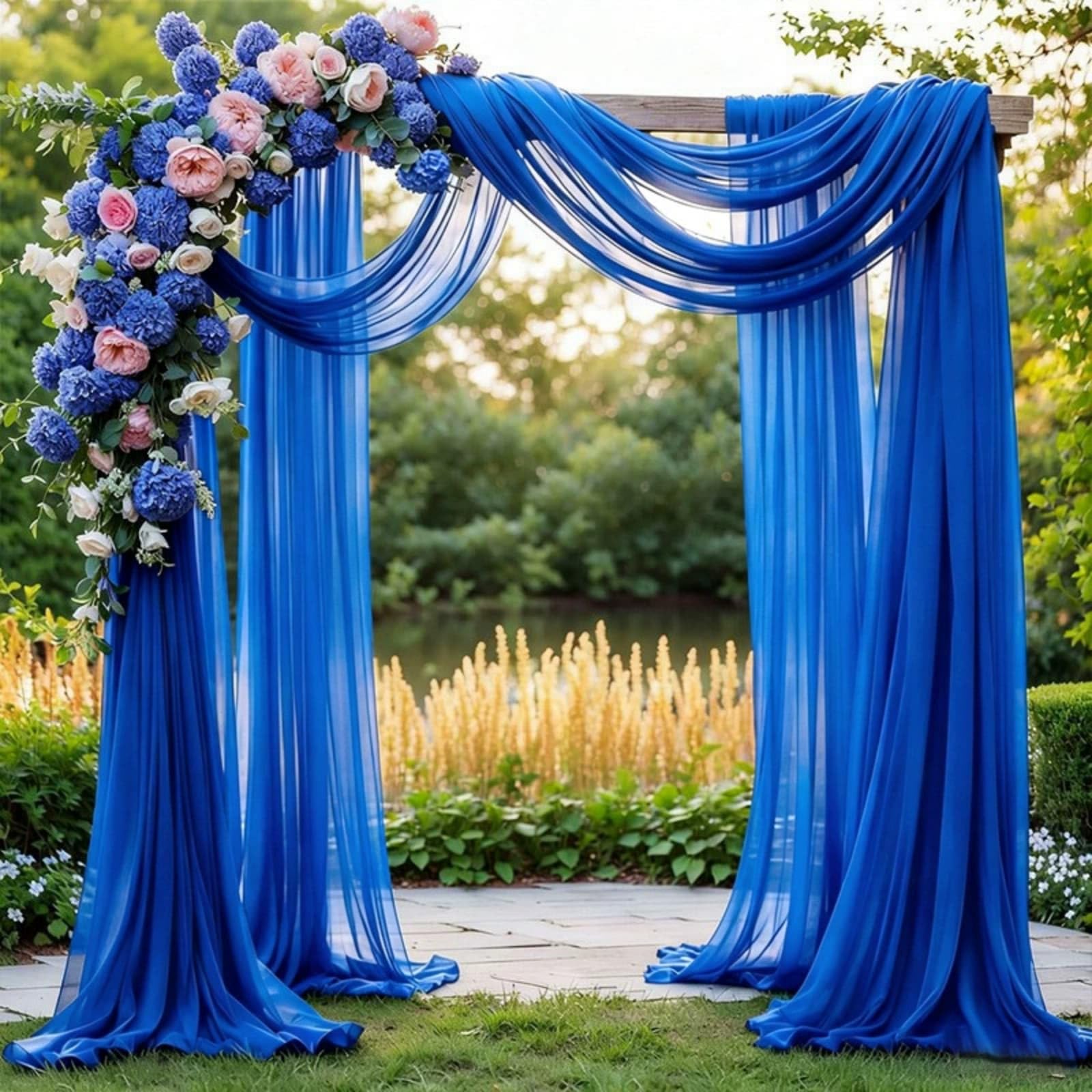 Hochzeitsbogen Vorhang Hochzeit 2 Stück (Dunkelblau,1.6x8m) | Querbehang Chiffon Vorhang Chiffon Tüll Freihanddeko Gardinen für Torbogen Zeremonie Fotografie Party Empfang Geburtstag