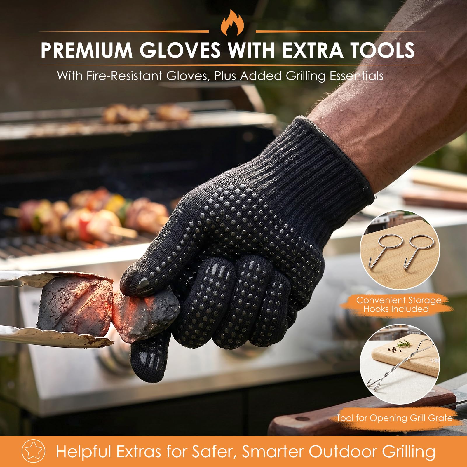 Panier à Barbecue Roulant, Design Hexagonale à Ouverture Rapide, Poignée Détachable, Acier Inoxydable 304, Gigogne, Accessoires Grille à Legumes, Ustensiles Grill de Cuisine Exterieur Camping