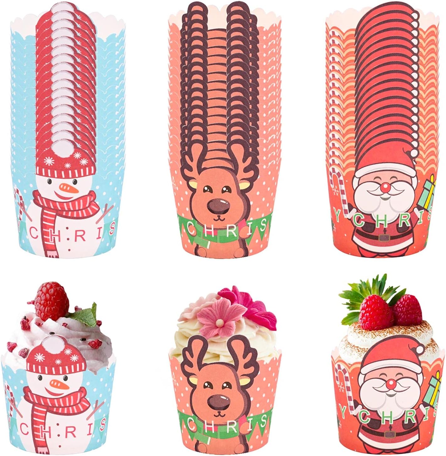 Christmas Cupcake Wrappers 150 Pcs Cupcake Liners Mini Cupcake Cases for Christmas