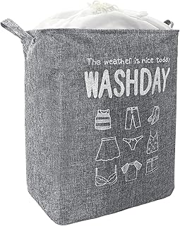 20.9 In 72L Panier à Linge Pliable Grande avec Poignée Corbeille a Linge Rectangulaire avec Fermeture à Cordon Tissu Impermeable Panier de Rangement pour Chambre, Gris