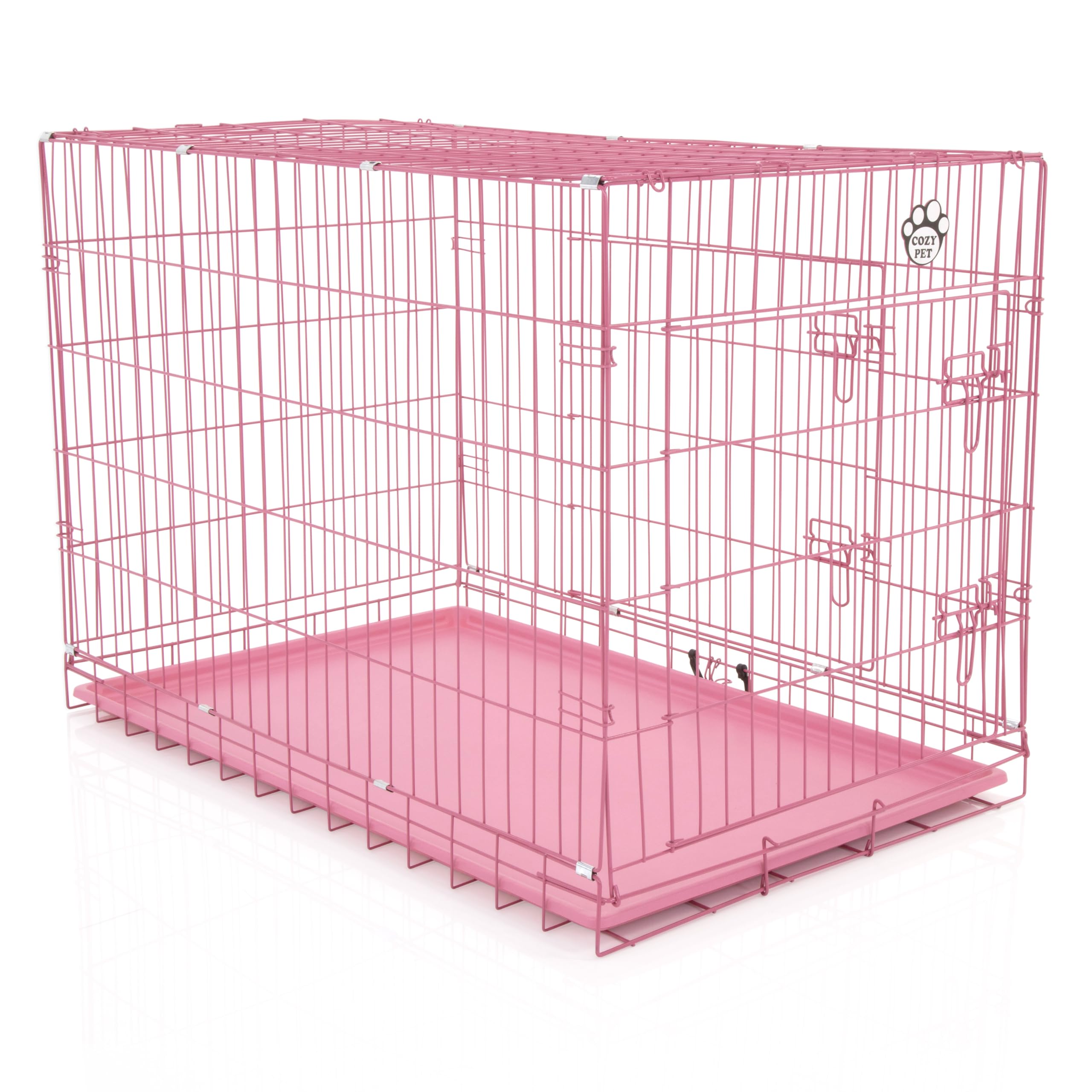 Cozy Pet Dog Cage 48 Inch 122cm Puppy Crate in Pink with Easy-to-Clean Removable ABS Tray and 2 Lockable Doors Model DCP48P