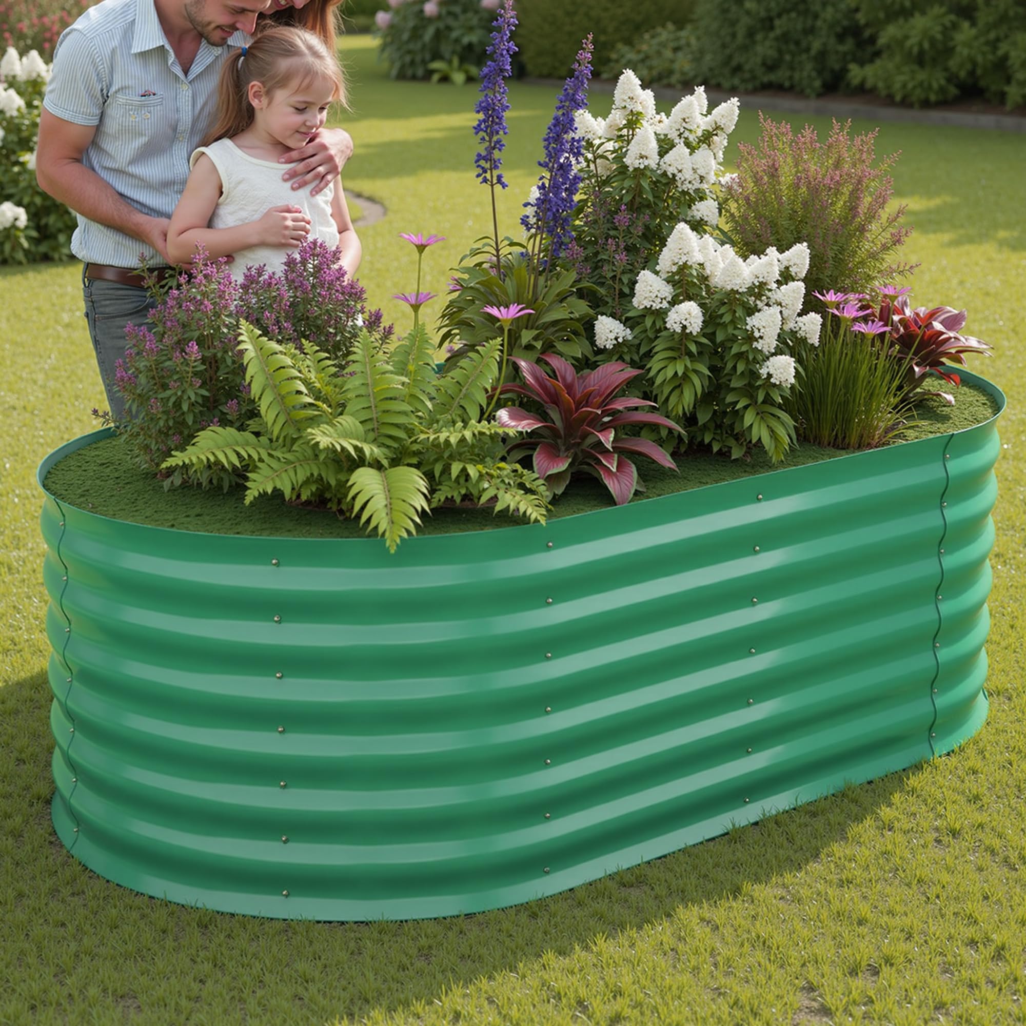 Aptliton Weatherproof Galvanized Metal Raised Garden Bed, 0.6mm Thick Outdoor Elevated Planter Box, Easy Assembly Ideal for Vegetables Flowers Herbs, Green 180x90x60cm