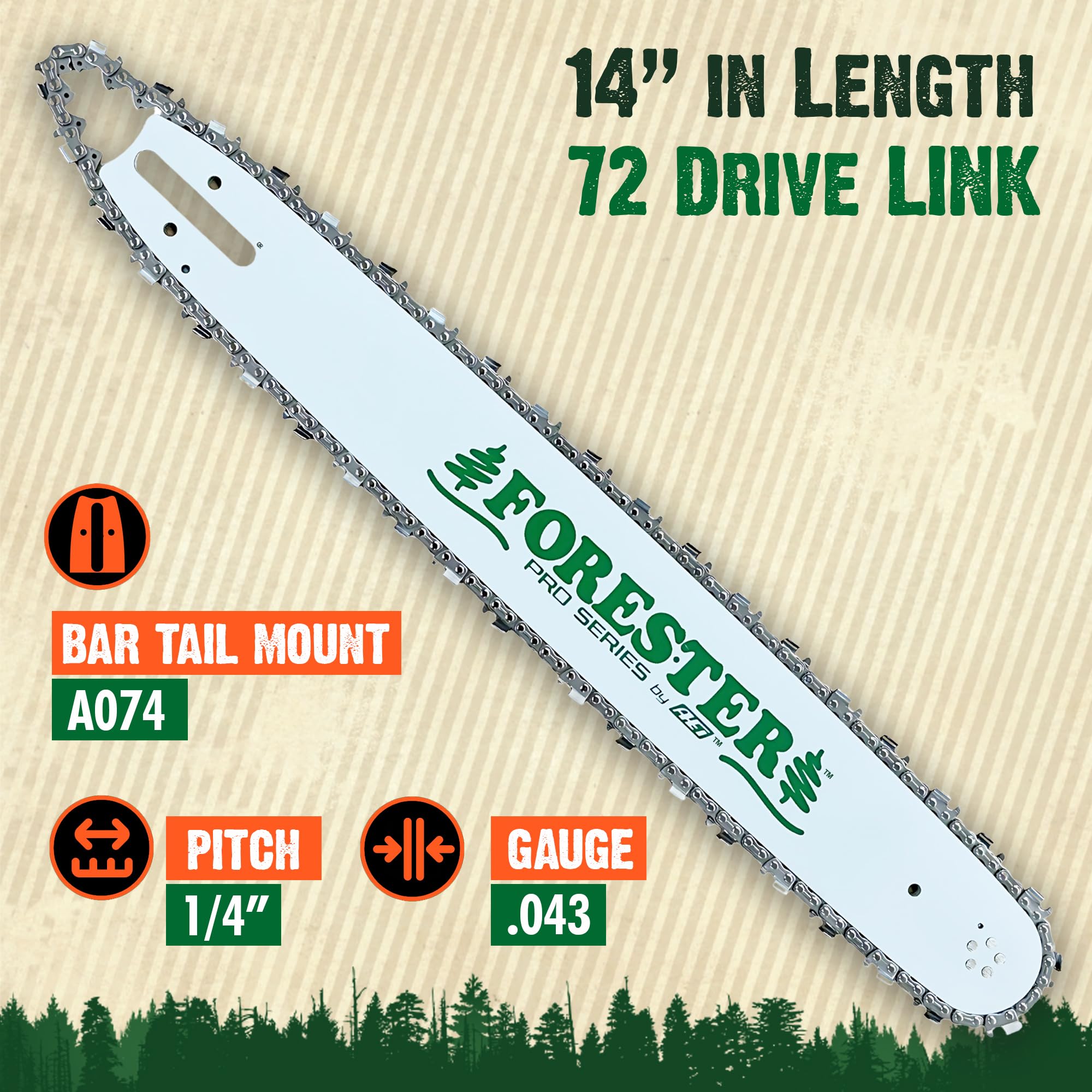 FORESTER Combo de barra de motosierra de repuesto de 14 pulgadas y cadena – paso de 1/4 pulgadas, calibre 043 – Kit de piezas de repuesto para sierras Stihl que funcionan con pilas