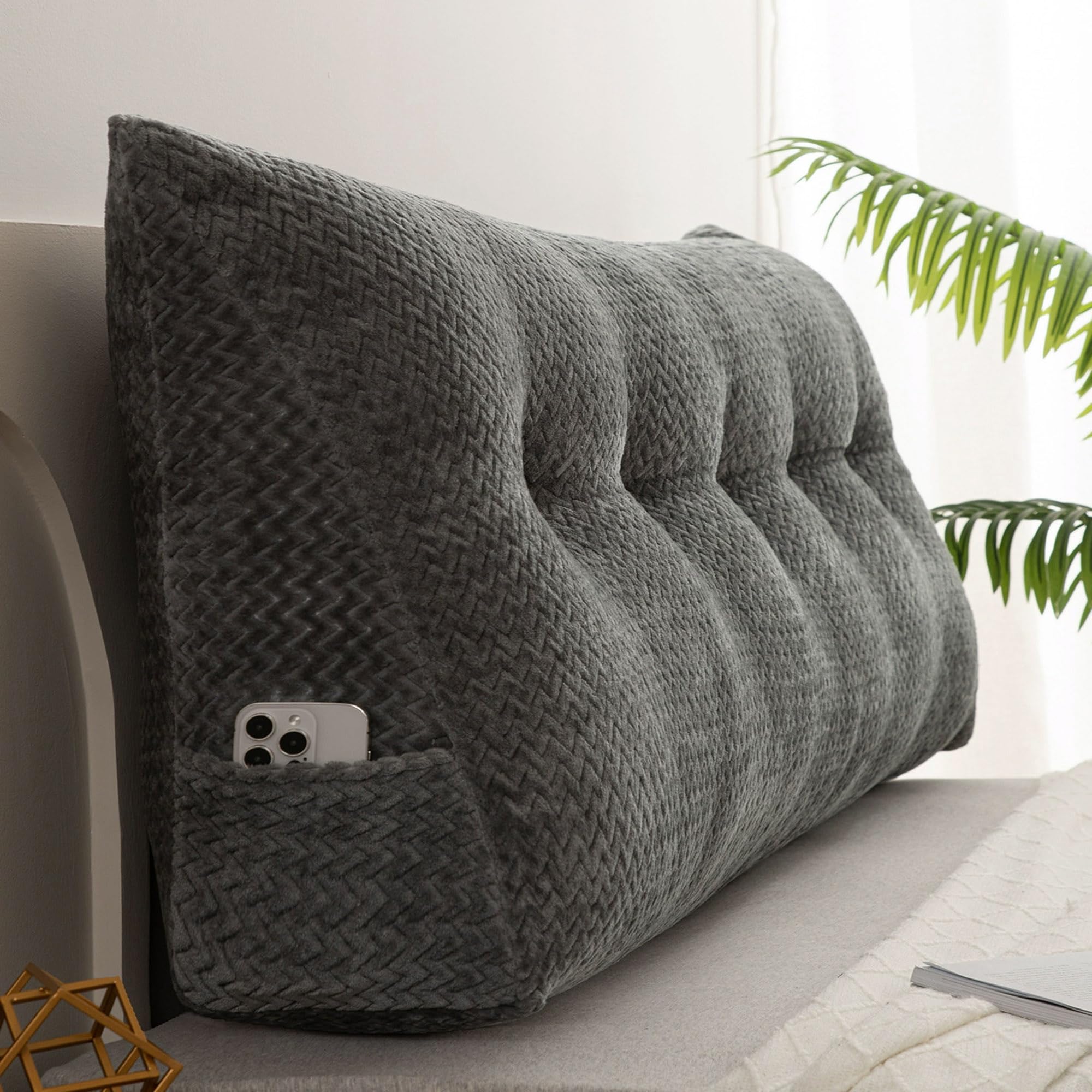 DUOLEH Backrest Cushion, Back Support Cushion with Zipper, Triangular Rest Reading Pillow, Wedge Headboard Backrest Headboard Bolster Support Pillow for Bed Sofa Chair (120x50x20cm,Grey)