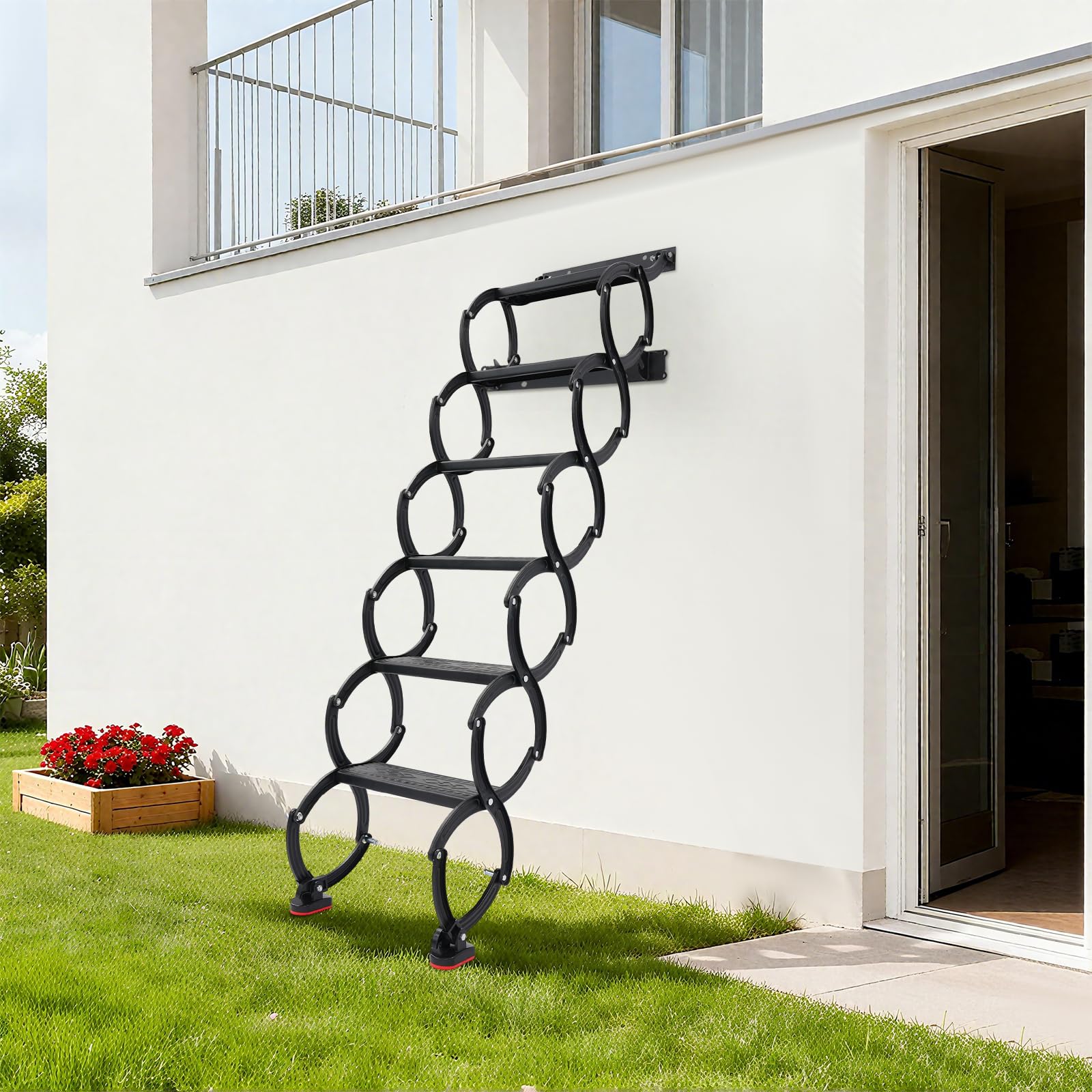 Escalier de grenier extensible à 6 marches - Montage mural - Antidérapantes - Charge maximale : 200 kg