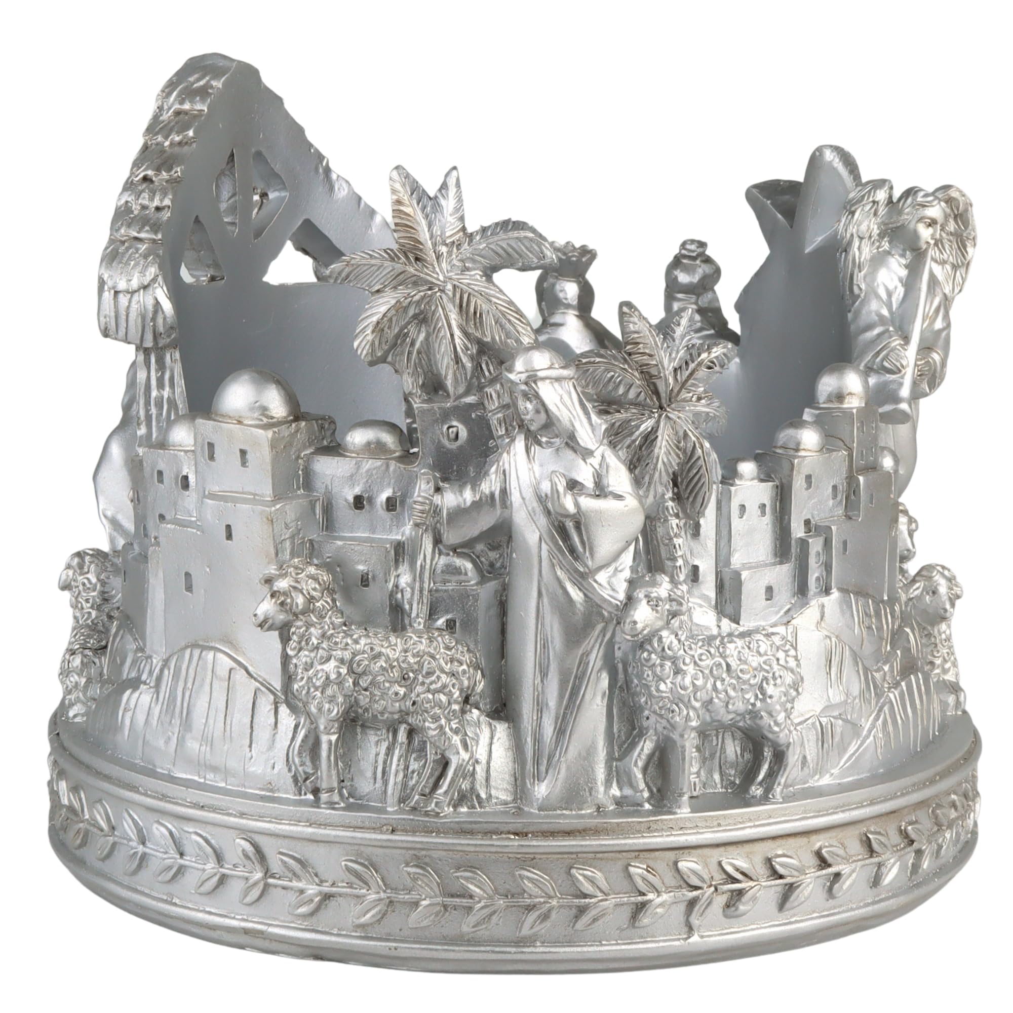 Corona de Adviento con escena de la Natividad, portavelas de cuenta regresiva de Navidad, centro de mesa de la sagrada familia, 6 x 5.25 pulgadas