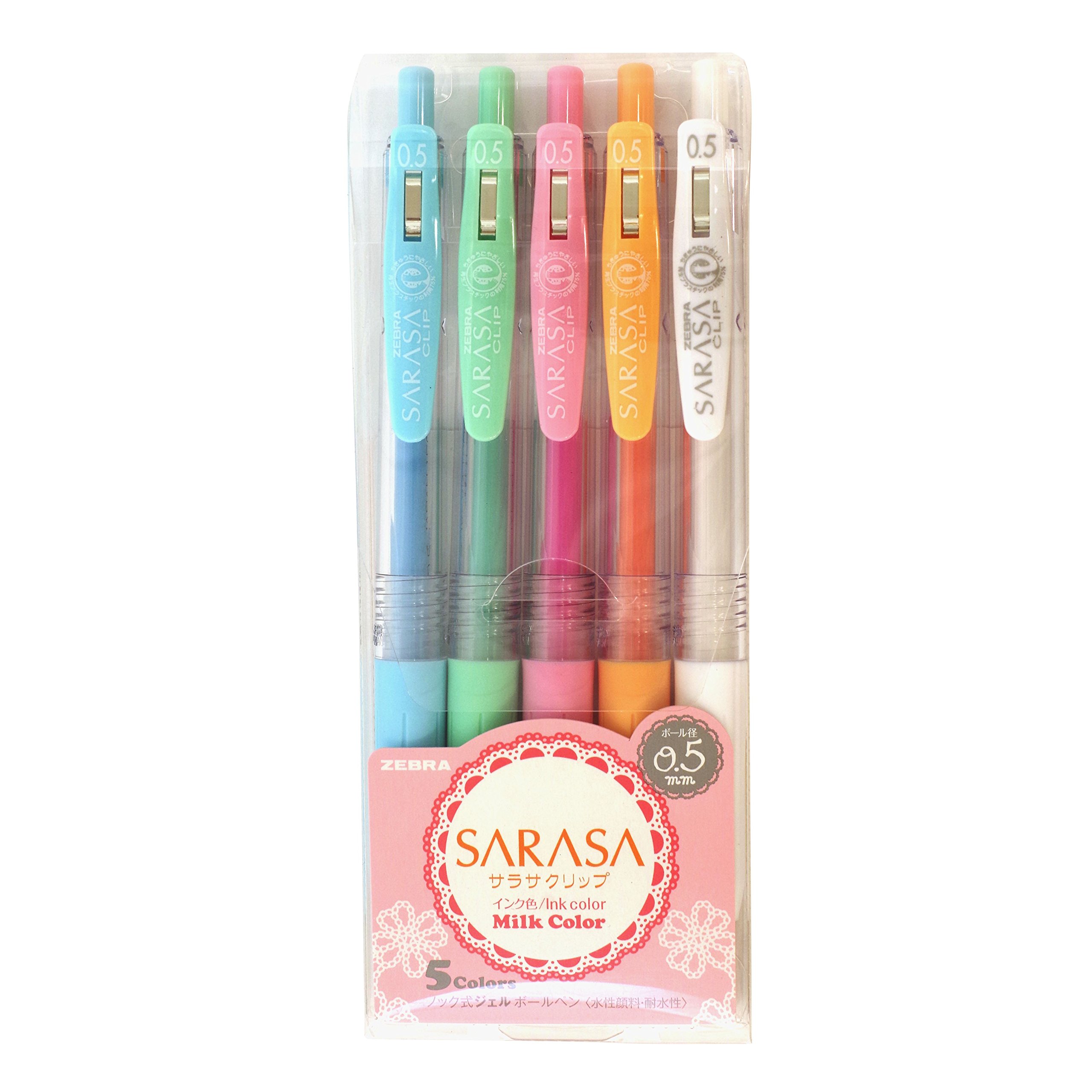 Zebra Sarasa Clip 0.5Mm Ballpoint Pen,5 Color Set (Jj15-5C-Mk),Blue