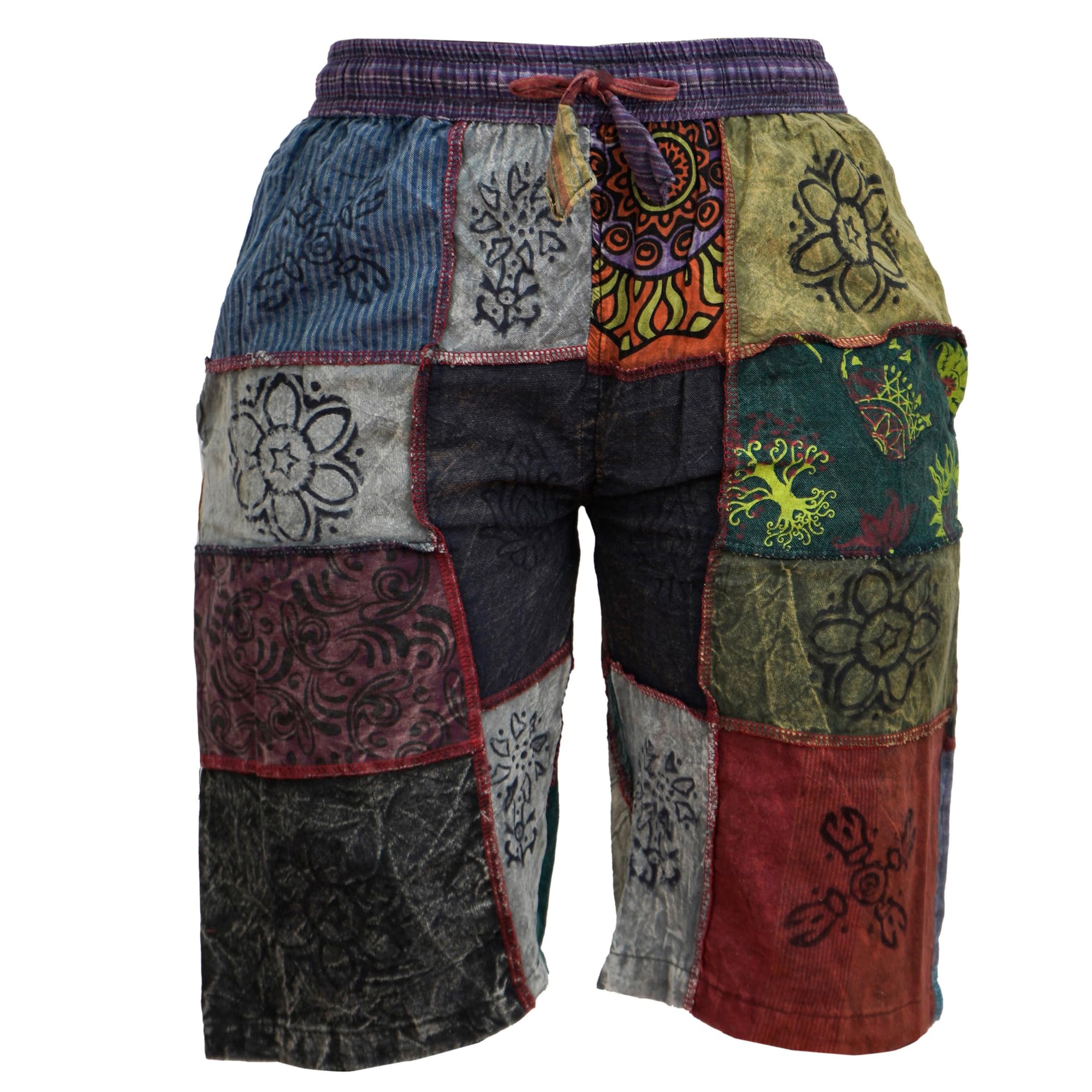 Ezhippie Pantalones cortos hippie unisex de algodón con cordón elástico en la cintura para festivales de verano