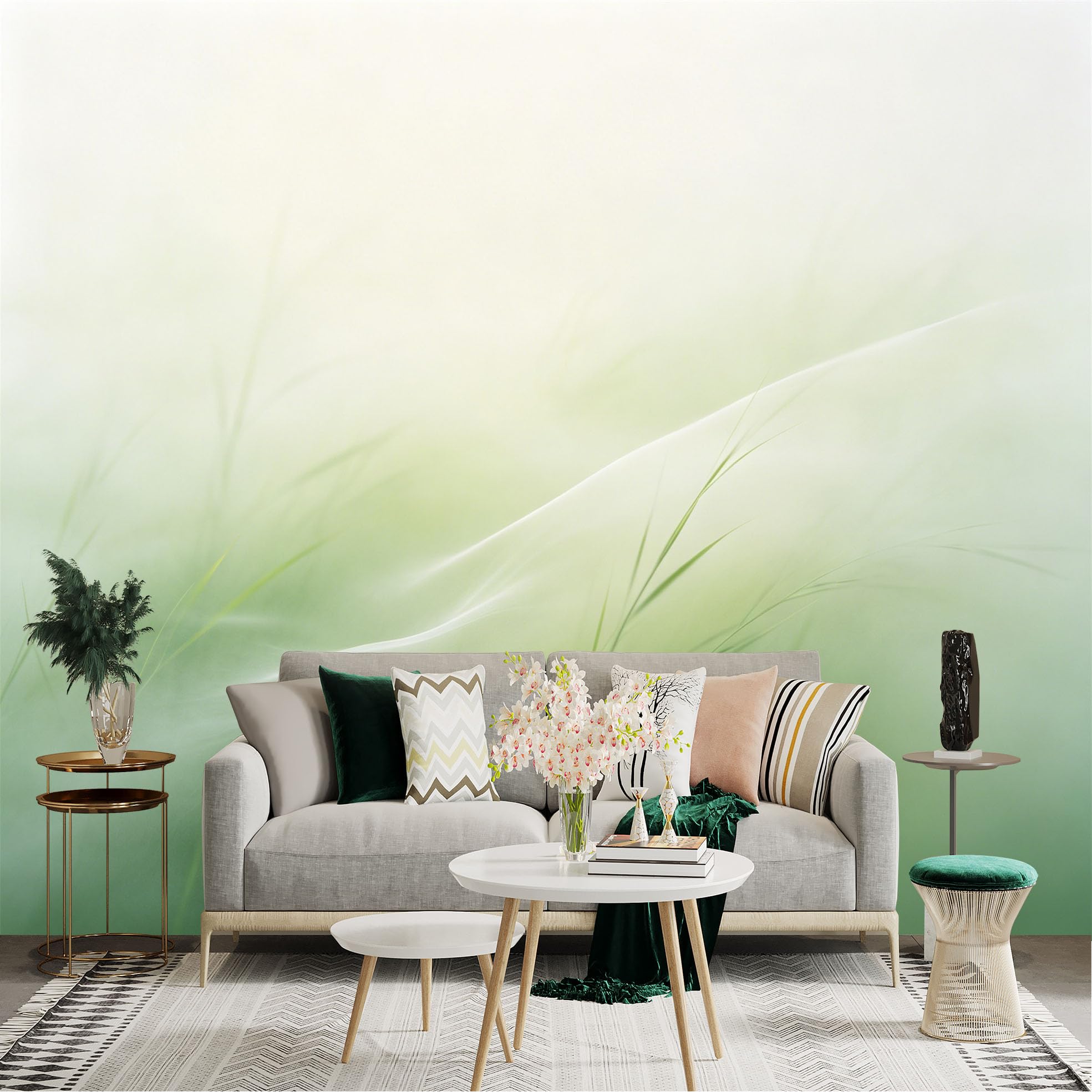 Lnzczhyre Dbh260521392 Custom Size Wall Sticker Mural， Soft Green Foggy Meadow， Abstract Nature Landscape， Minimalist Serene Plant Atmosphere， For Wall Decoration， Peelandstick Wall Decals.