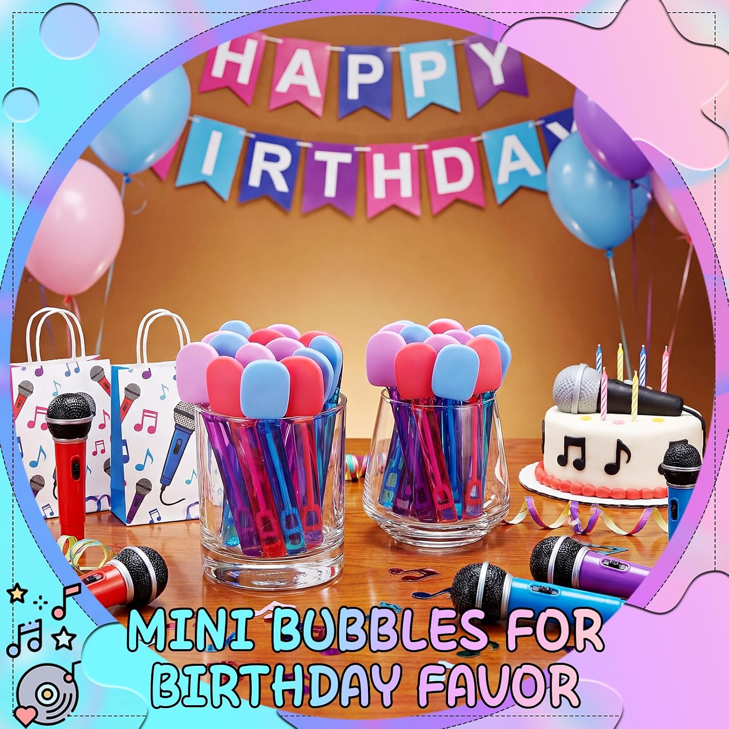 Hollowfly 24 Pcs Kpop Party Favors Microphone Bubble Wands for Birthday Carnival Halloween Christmas Piñata Fillers Outdoor Activities