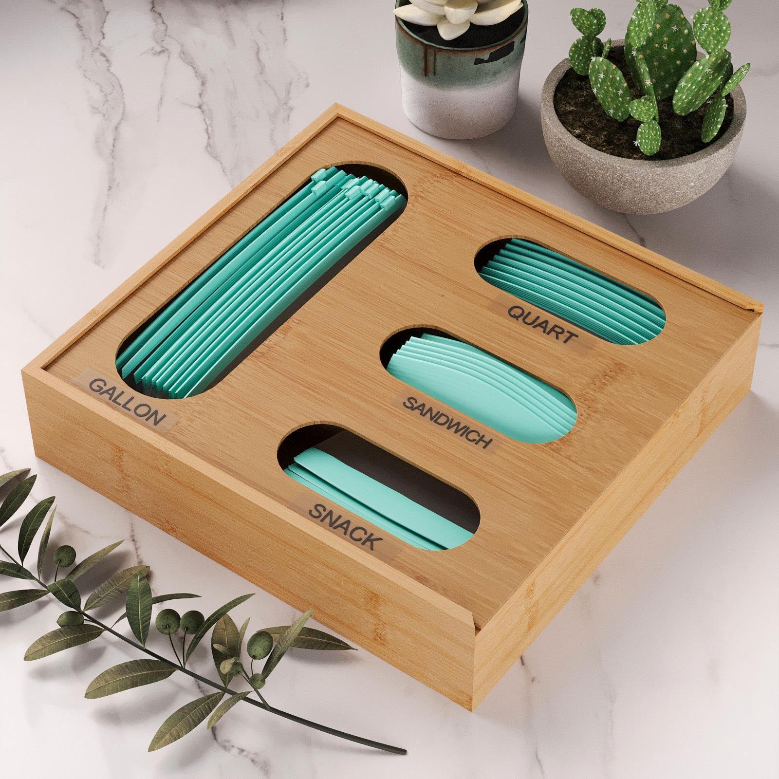 Organizzatore Borse per Cassetto Porta 4 In 1 | di Organizzazione per Borse Per Panini Snack Sacchetti da 4 Litri e da 1 Litro Cucina Armadio Bancone Scaffale Guardaroba