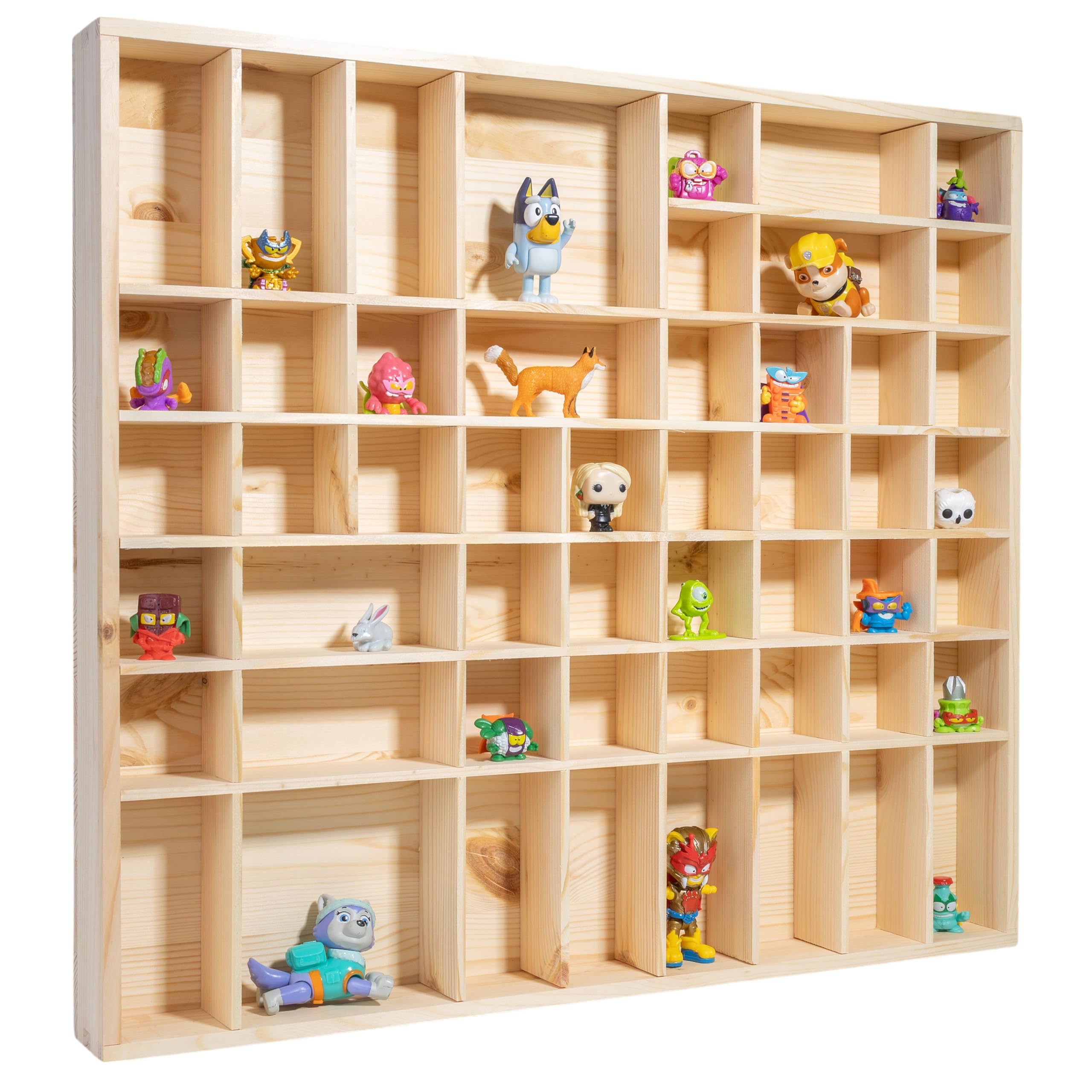 Creative DECO Vitrina Expositora Coleccionista | 51 Compartimentos | 52 x 46 x 5 cm | Estantería de Madera para Miniaturas, Figuritas, Joyería, Objetos de Valor, Juguetes Pequeños