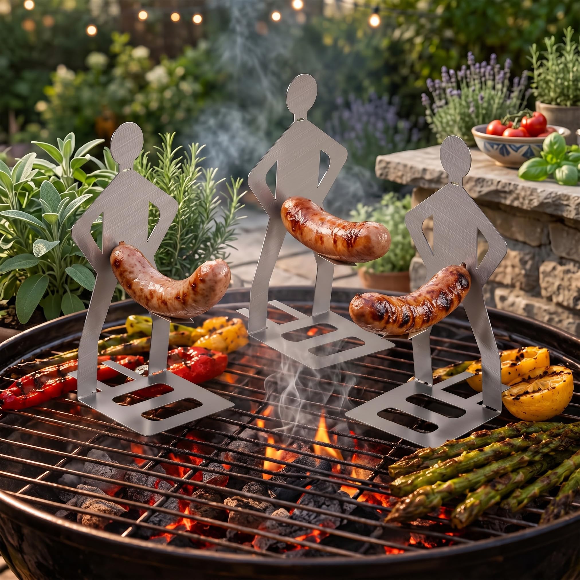 Onspeshow 3Pcs Hot Dog BBQ Sausage Holder Stainless Steel Grill Rack