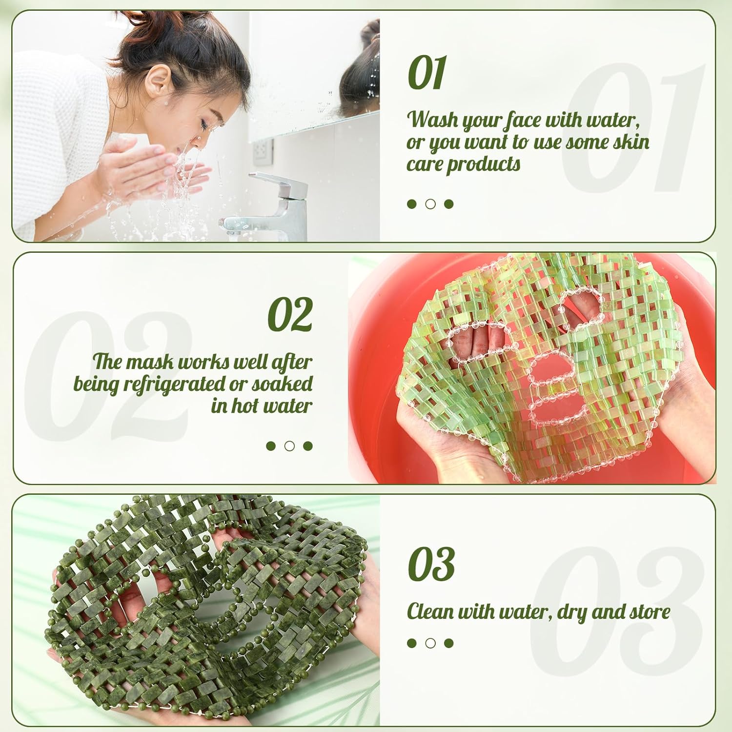 Geiserailie 2 Pcs Jade Facial Mask Natural Jade Sleep Mask Facial Eye Cooling Stone Massage Tools for Puffy Eyes Dark Circles Gift