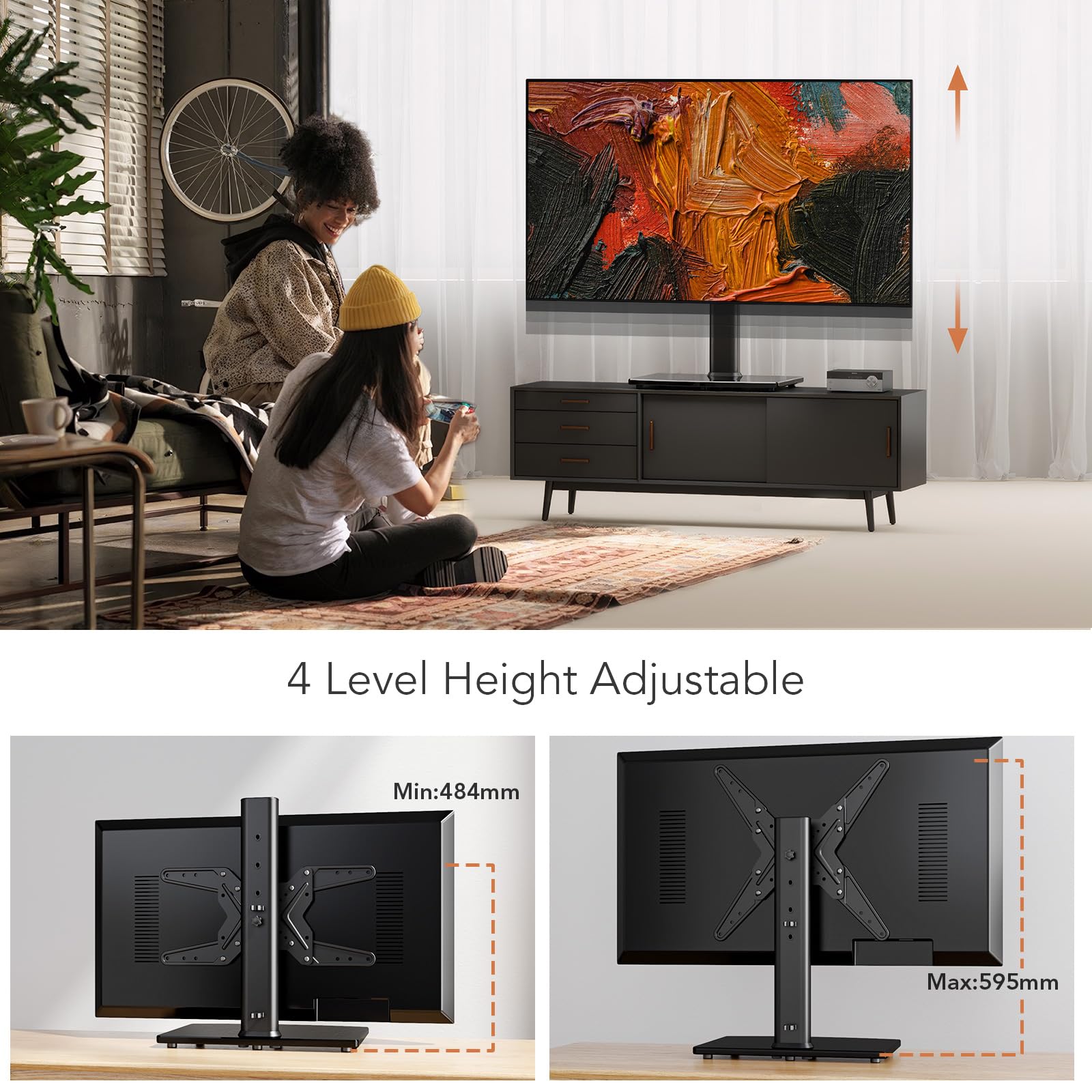 universale girevole supporto TV per televisori da 21 pollici a 47 pollici con 90 gradi girevole, 4 livello regolabile in altezza, portata fino a 45 kgs