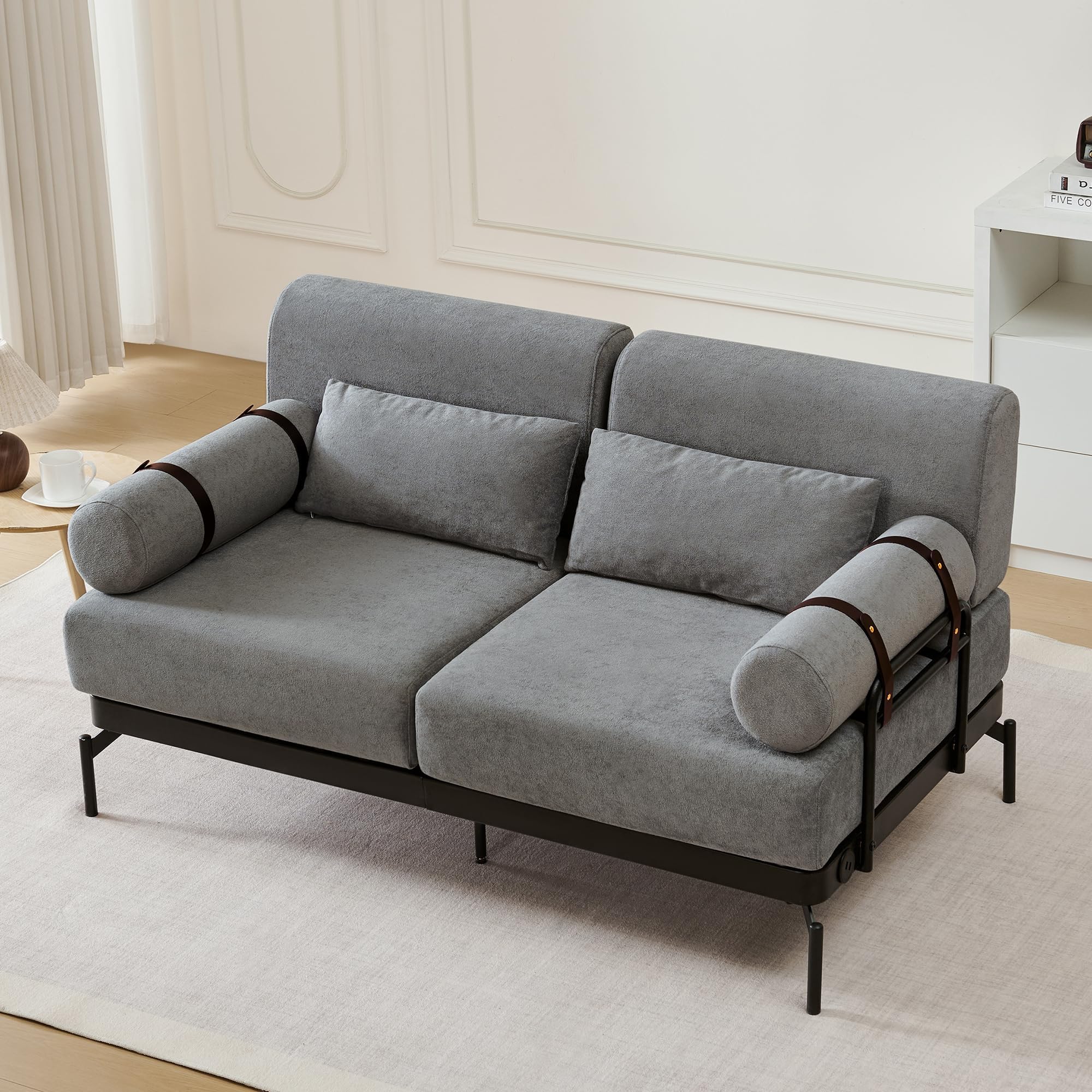 Modern Loveseat Sofa 59" Sofa Couch 2-Seater Sofa with Flexible USB Ports, Unique Cylindrical Armrests for Living Room, Grey