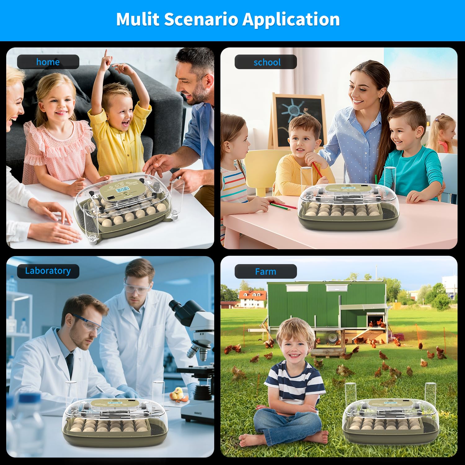 Incubator for Hatching Eggs,Automatic Turning,Temperature and Humidity Control Display, 360° Viewing for Chicken, Duck, Quail Eggs, Perfect for Farm, Classroom, Home Use,24 Egg Incubators