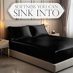 DECOLURE Satiné en feuille de taille Reine (1 PC) – Luxueusement lisse & Feuilles de lit plus douces que celles de soie 15 Inch Deep Pocket Hypoallergénique Ridée libre, sécuritaire Snug Fit, Elastic Corner Straps (Noir)