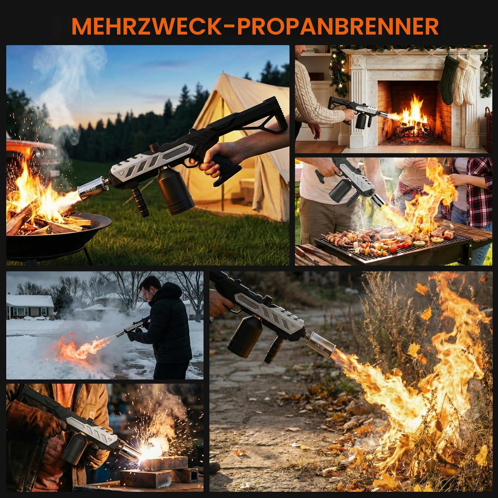 Propan-Fackelpistole, abnehmbare und verstellbare Flammenwerferpistole, 1800 ℃ Hochleistungs-Lötlampe für Grill, Steak, Lagerfeuerstarter, Eisschmelzen und Löten, Silber (Tank nicht im